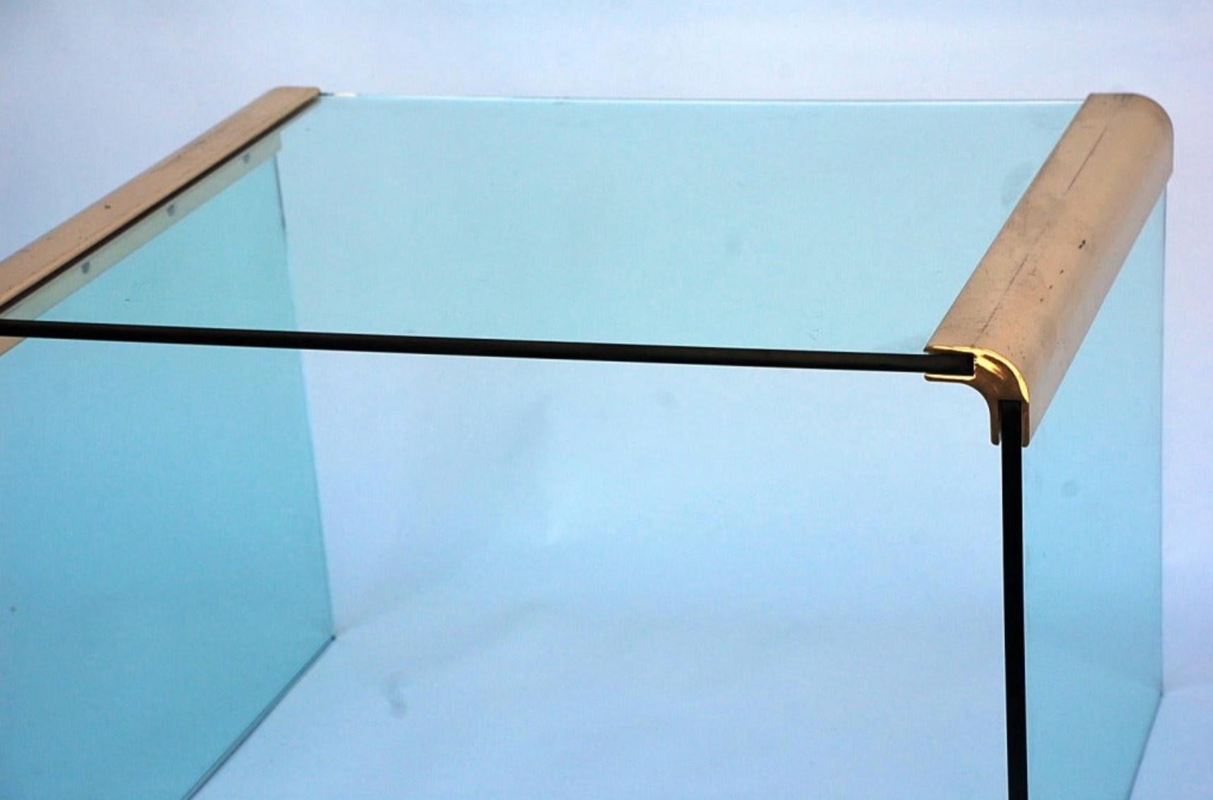 Glass Gilt bronze and glass side table by Pace Collection For Sale