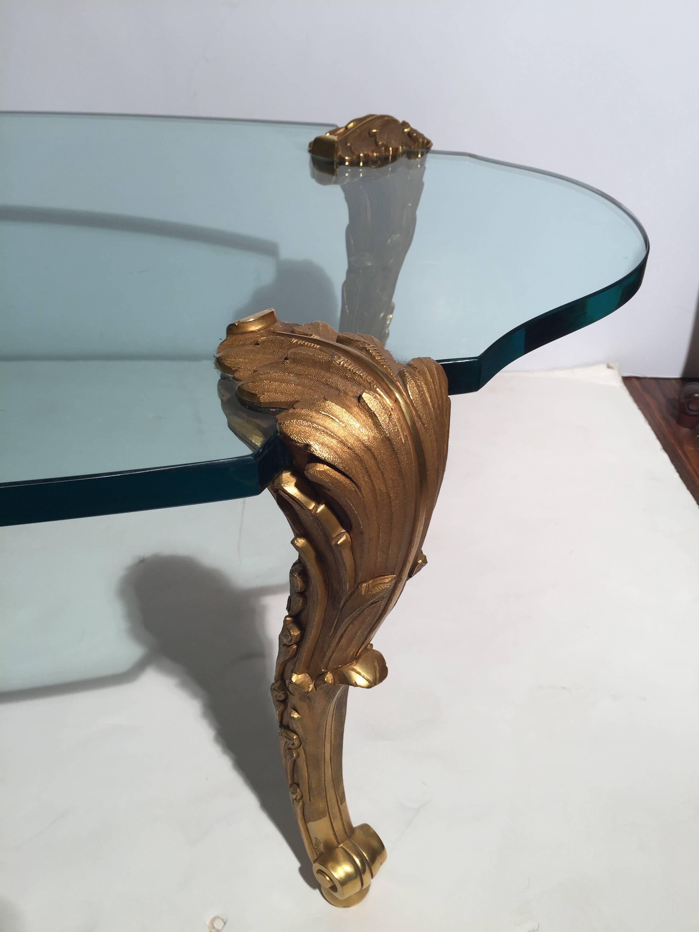 Hollywood Regency Gilt Bronze and Glass Table Signed P. E. Guerin