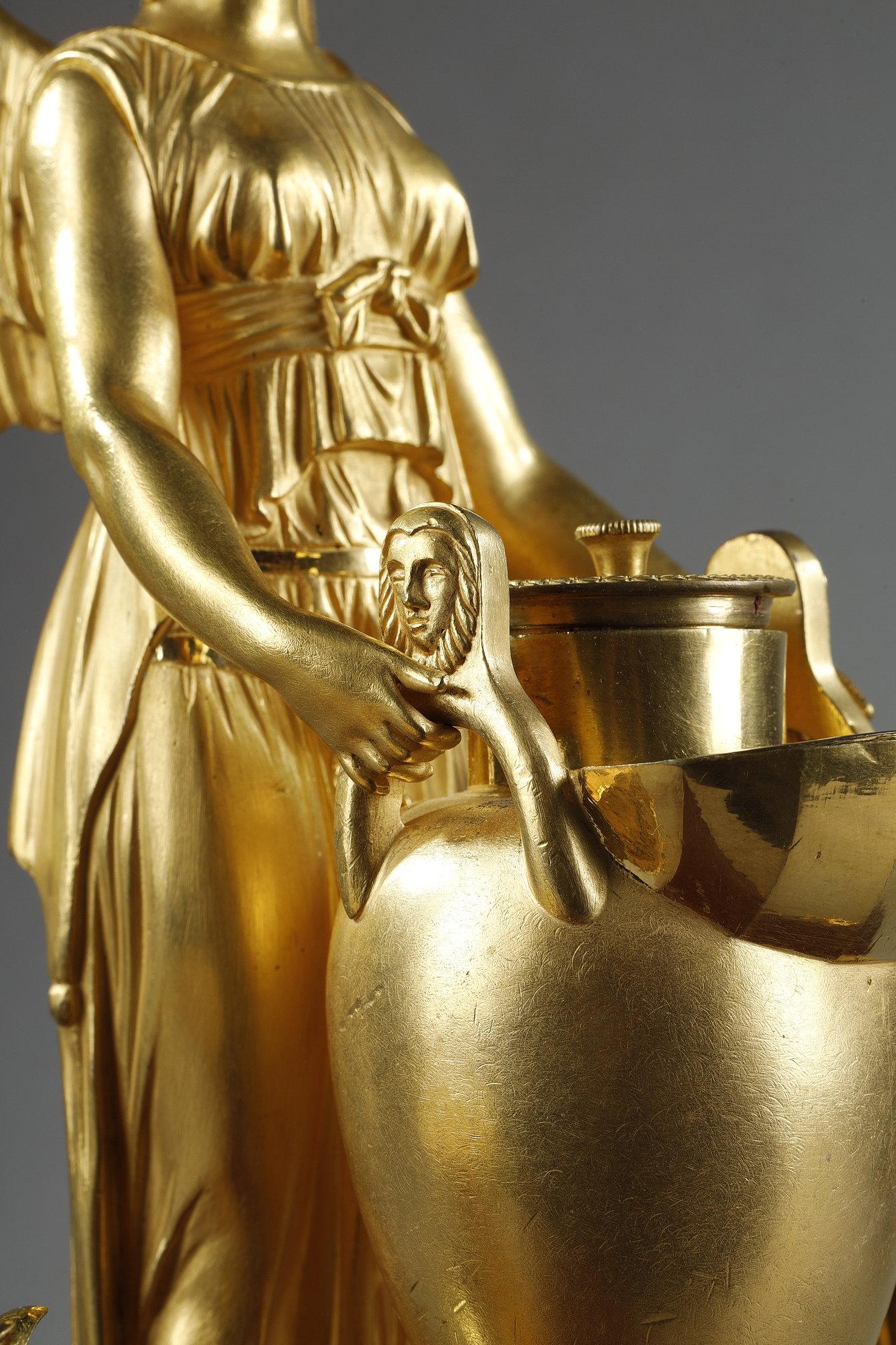 Gilt Bronze and Griotte Red marble inkwell, Empire Period, early 19th century For Sale 9