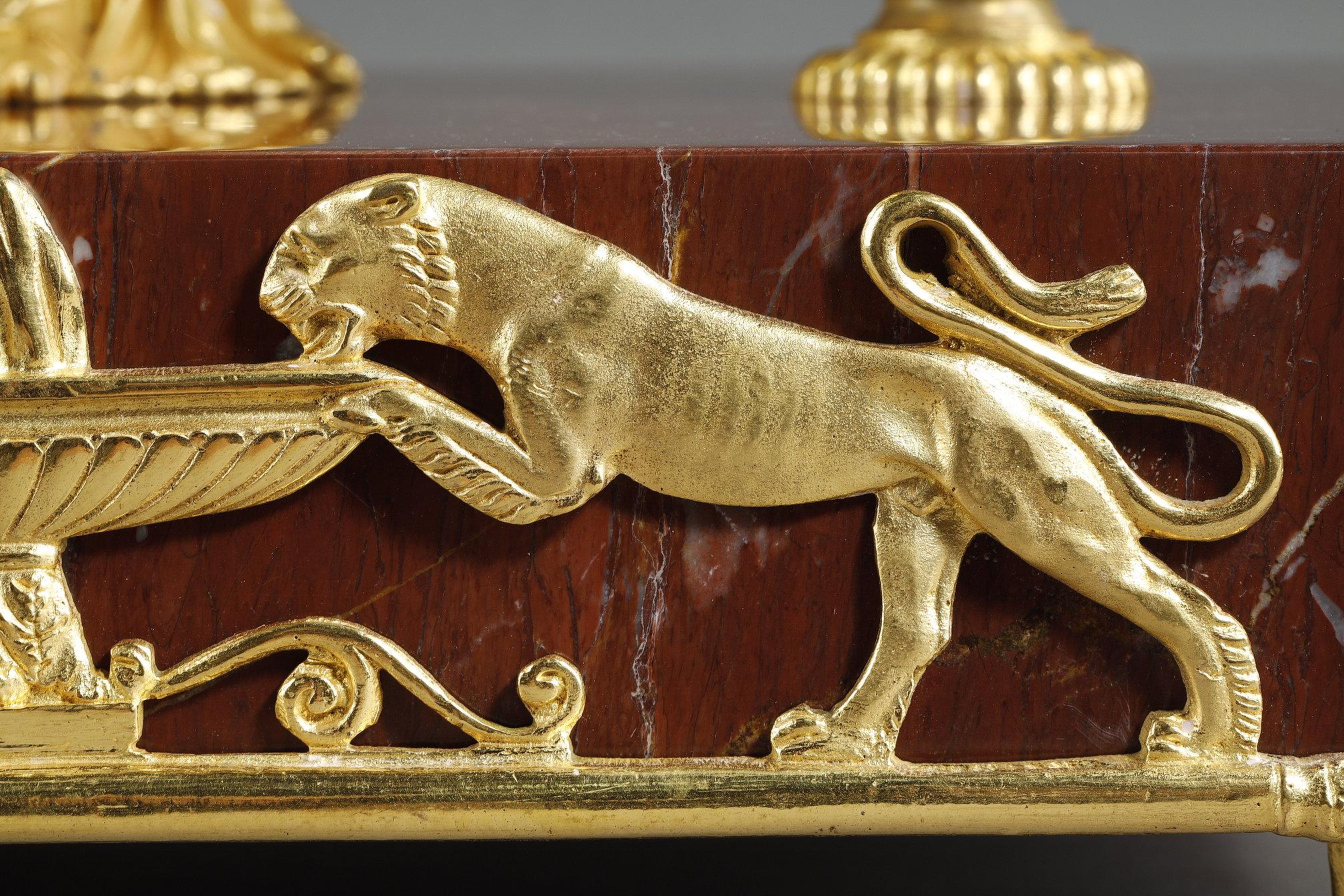 Gilt Bronze and Griotte Red marble inkwell, Empire Period, early 19th century For Sale 14
