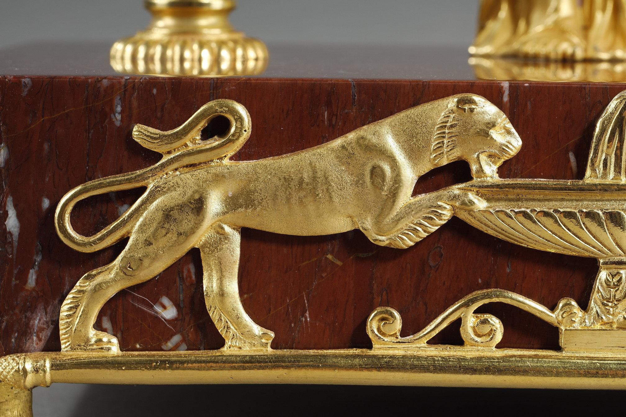 Gilt Bronze and Griotte Red marble inkwell, Empire Period, early 19th century For Sale 15