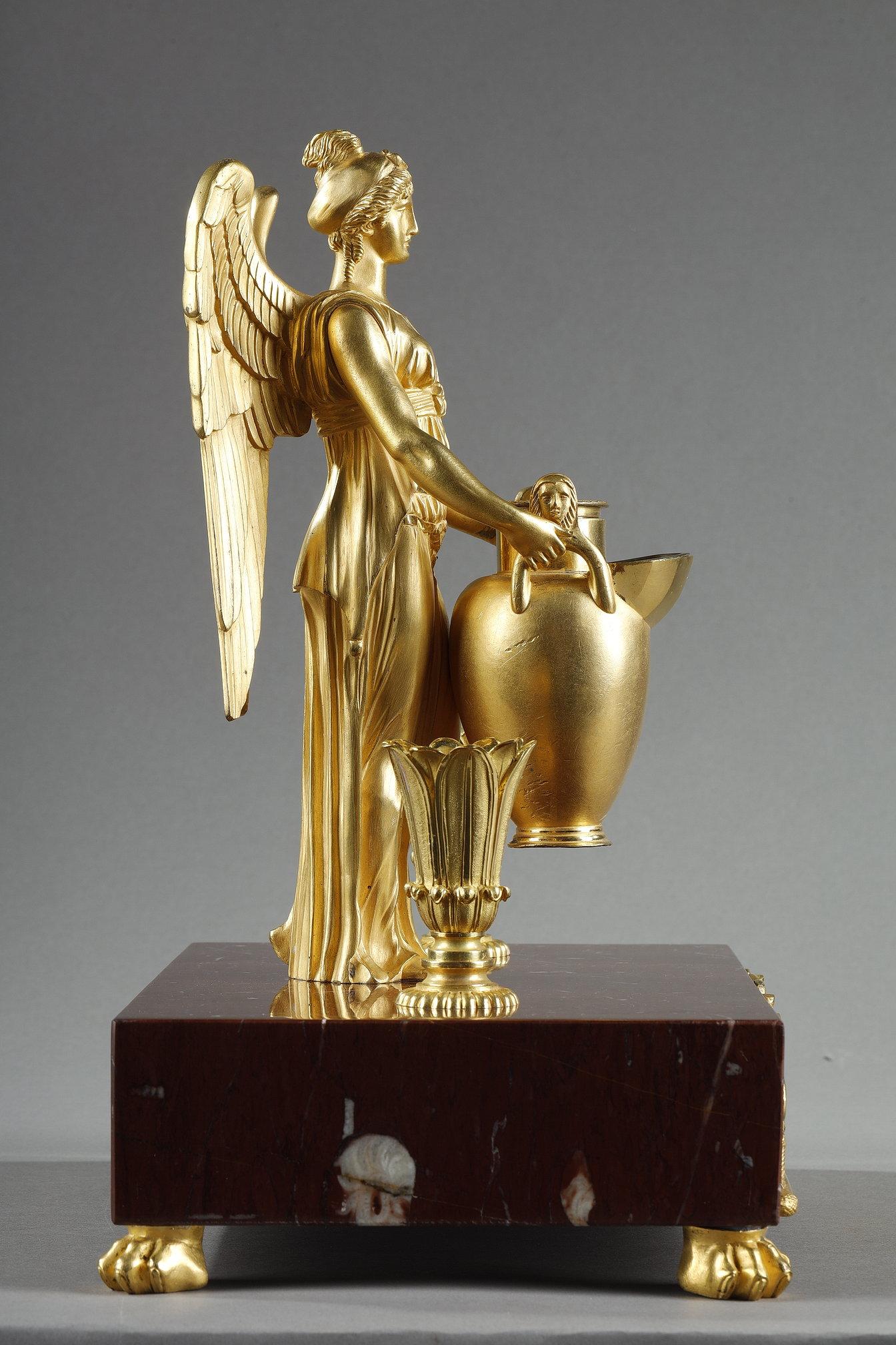 Early 19th Century Gilt Bronze and Griotte Red marble inkwell, Empire Period, early 19th century For Sale