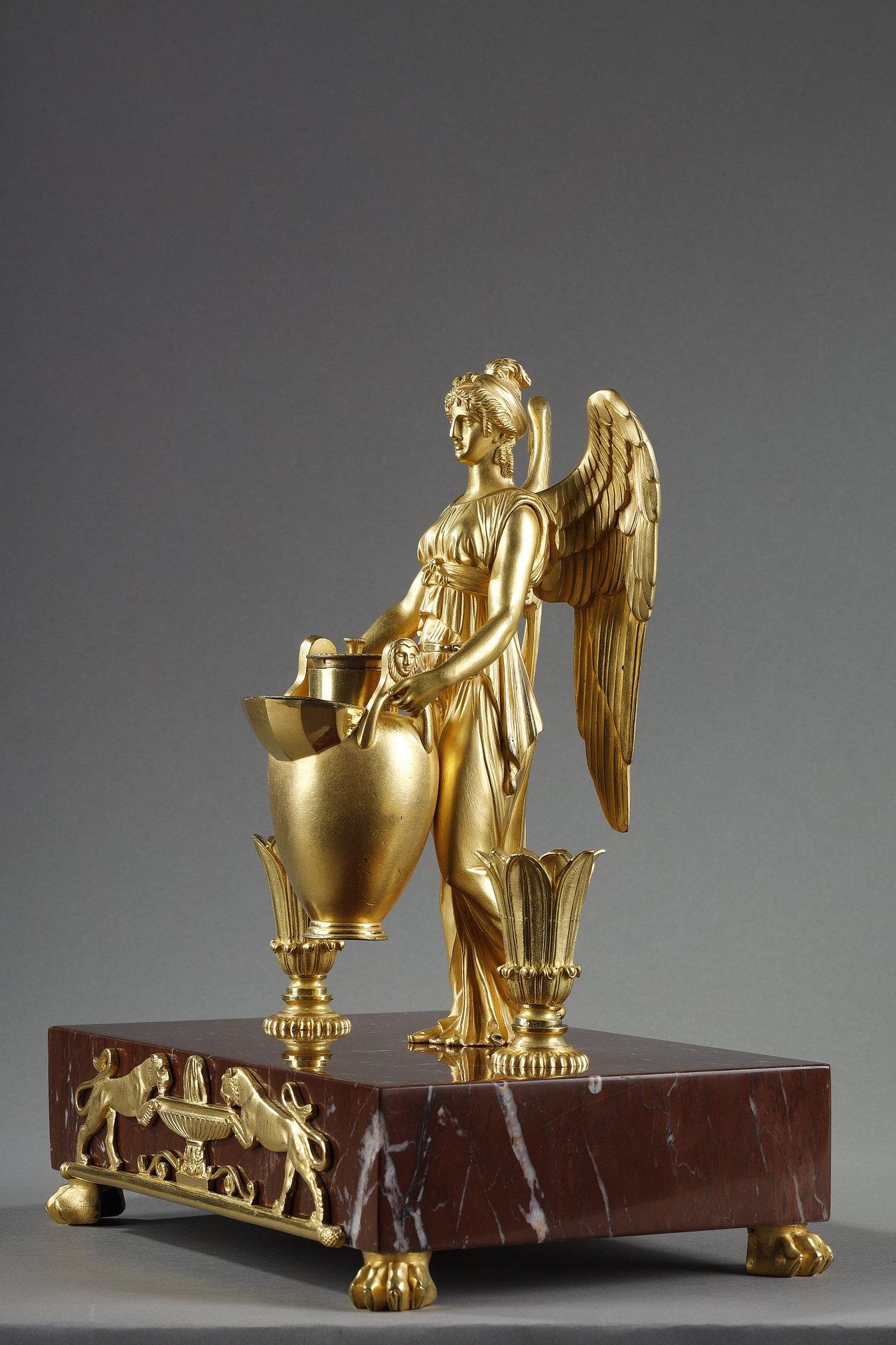 Gilt Bronze and Griotte Red marble inkwell, Empire Period, early 19th century For Sale 2
