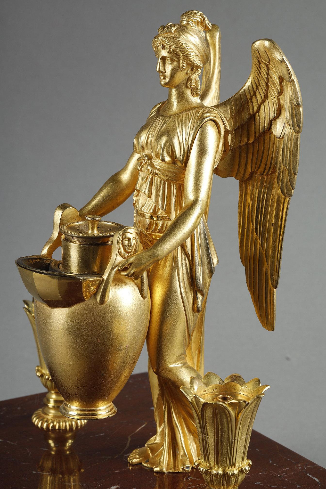 Gilt Bronze and Griotte Red marble inkwell, Empire Period, early 19th century For Sale 3