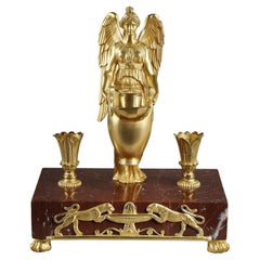 Gilt Bronze and Griotte Red marble inkwell, Empire Period, early 19th century