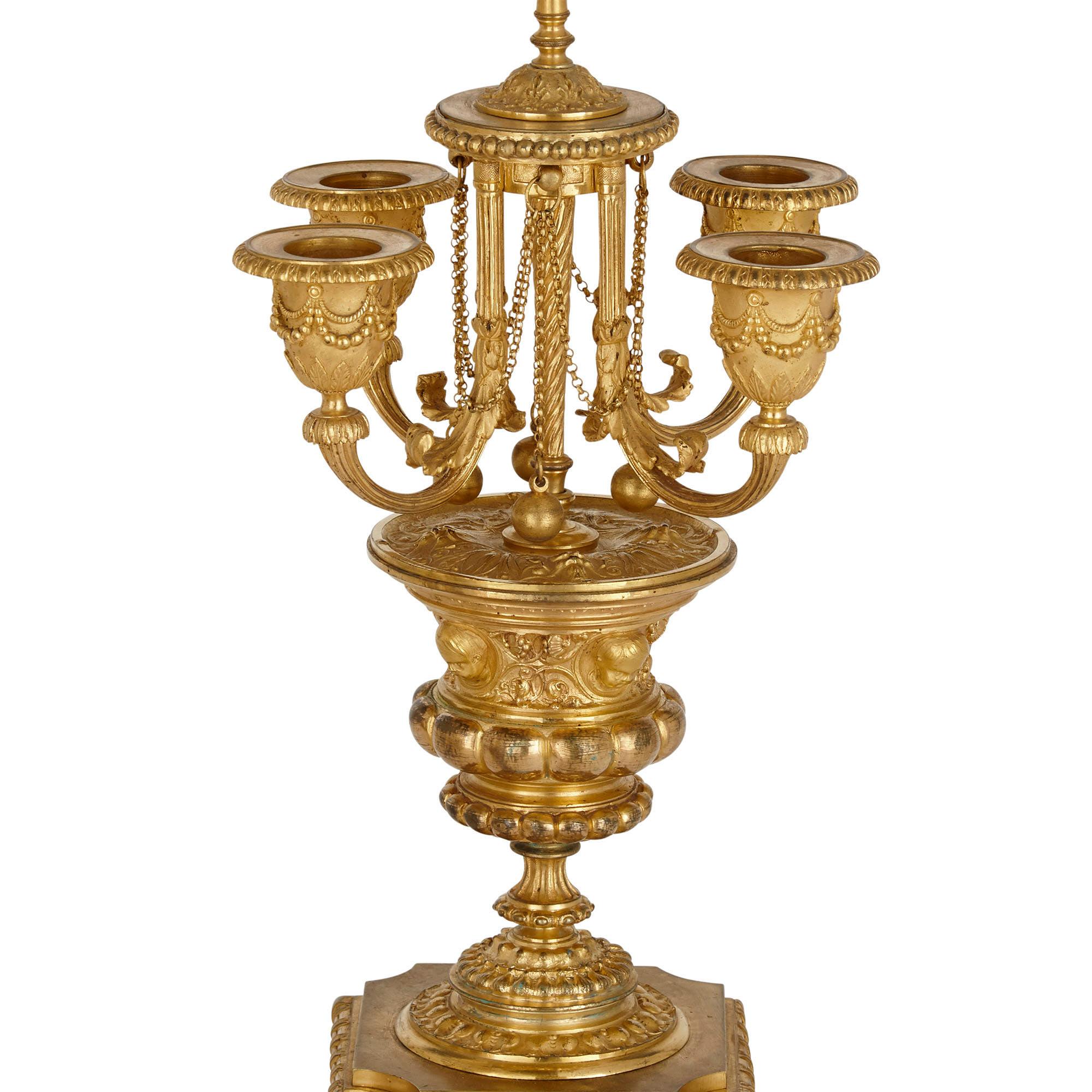 XIXe siècle Ensemble d'horloge et de pendules d'époque Napoléon III en bronze doré et incrustation de pierre dure par Barbedienne en vente