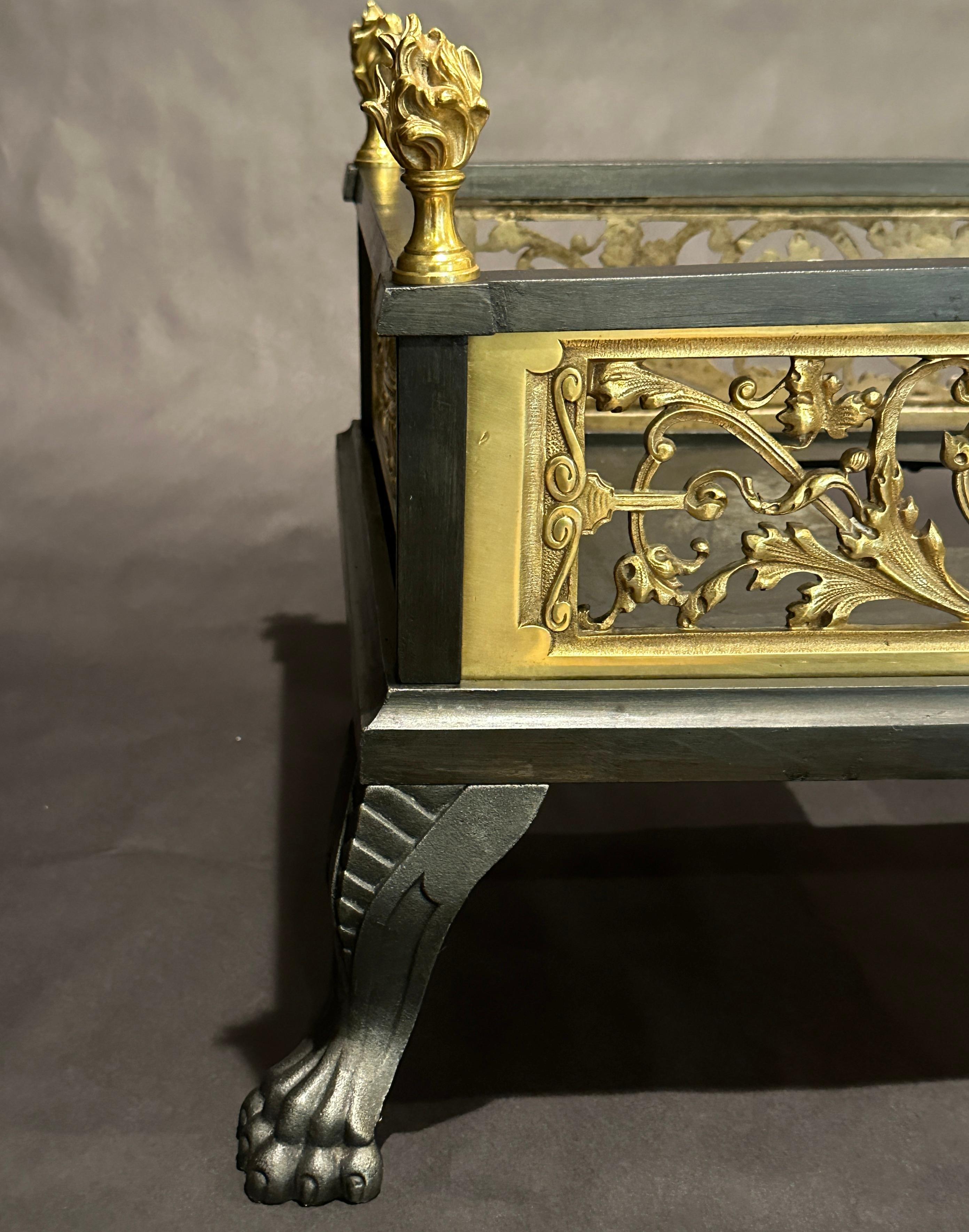 Gilt Bronze And Iron Fireplace Box Grate In Good Condition In Norwood, NJ