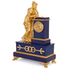 Gilt Bronze and Lapis Lazuli Mantel Clock by Ledure and Hémon