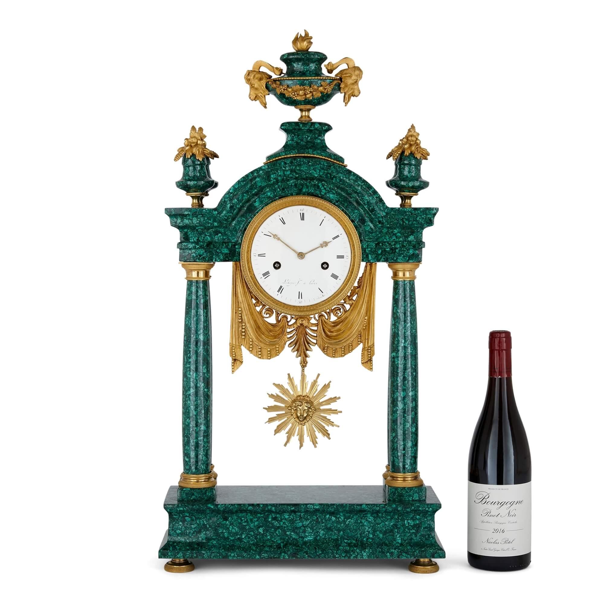 Gilt Bronze and Malachite Louis XVI Clock For Sale 2