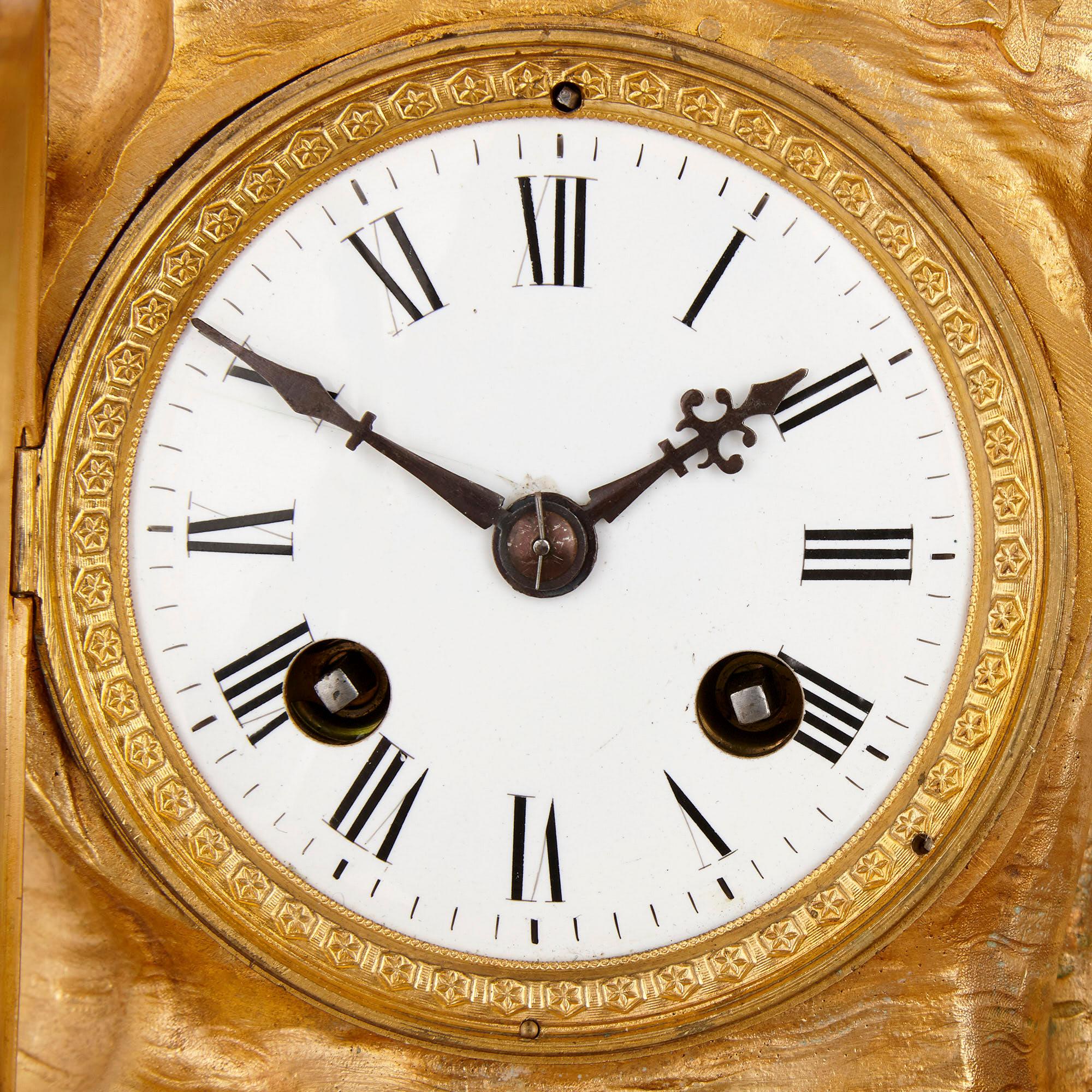 Charles X Gilt Bronze and Malachite Neoclassical Mantel Clock