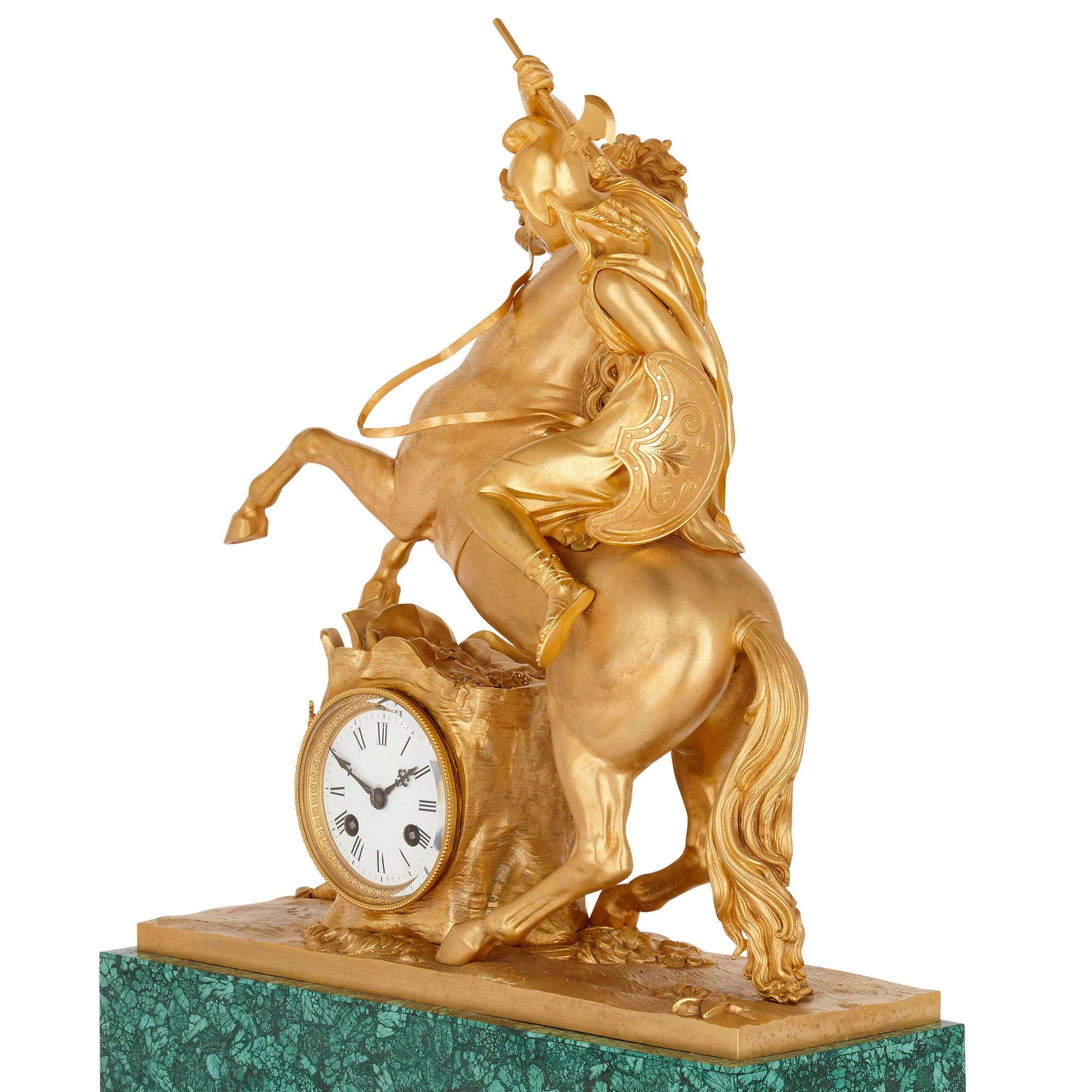 Early 19th Century Gilt Bronze and Malachite Neoclassical Mantel Clock