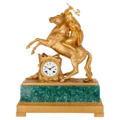 Gilt Bronze and Malachite Neoclassical Mantel Clock