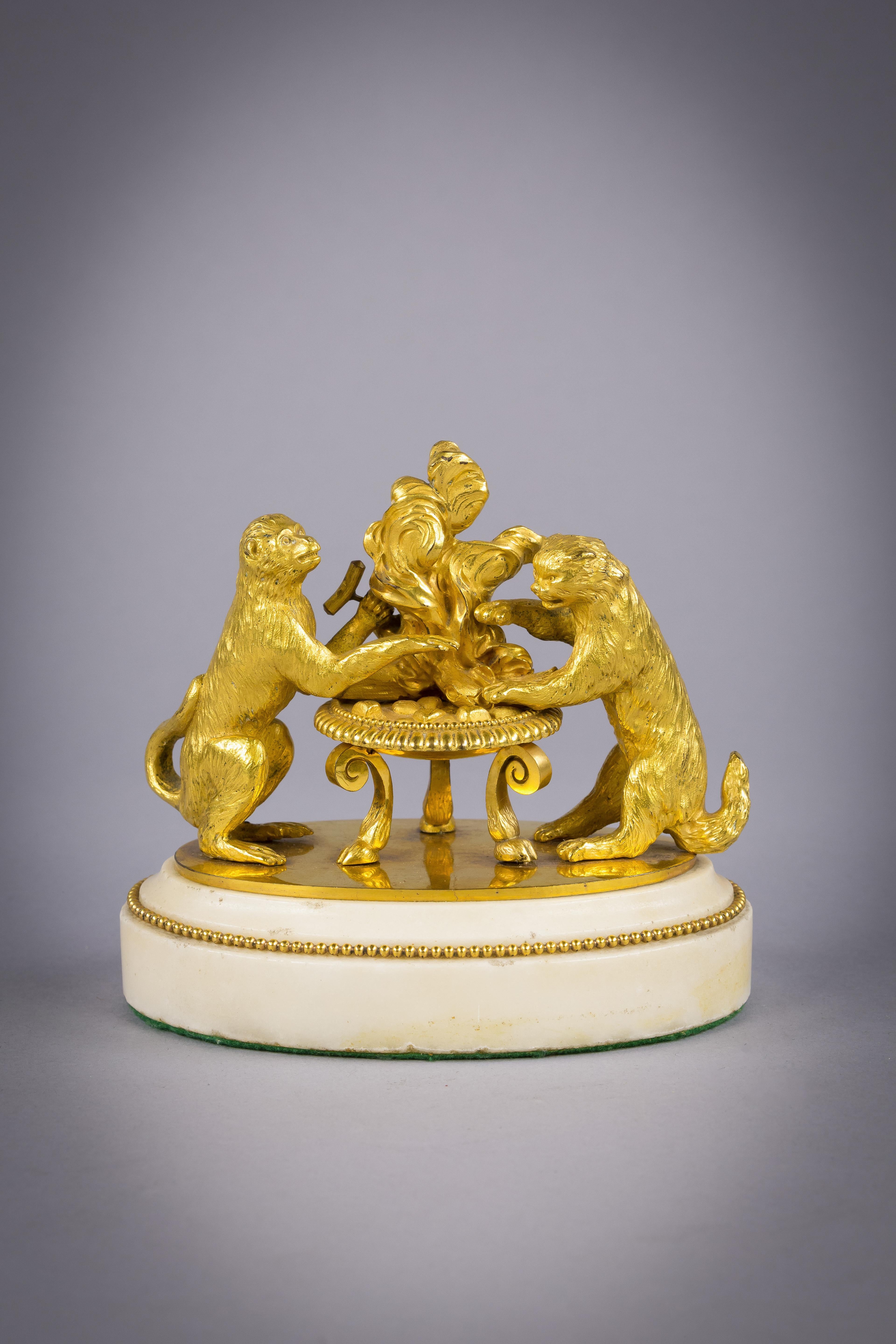 Tierornamentgruppe aus vergoldeter Bronze und Marmor, kontinental, um 1820 im Zustand „Gut“ im Angebot in New York, NY