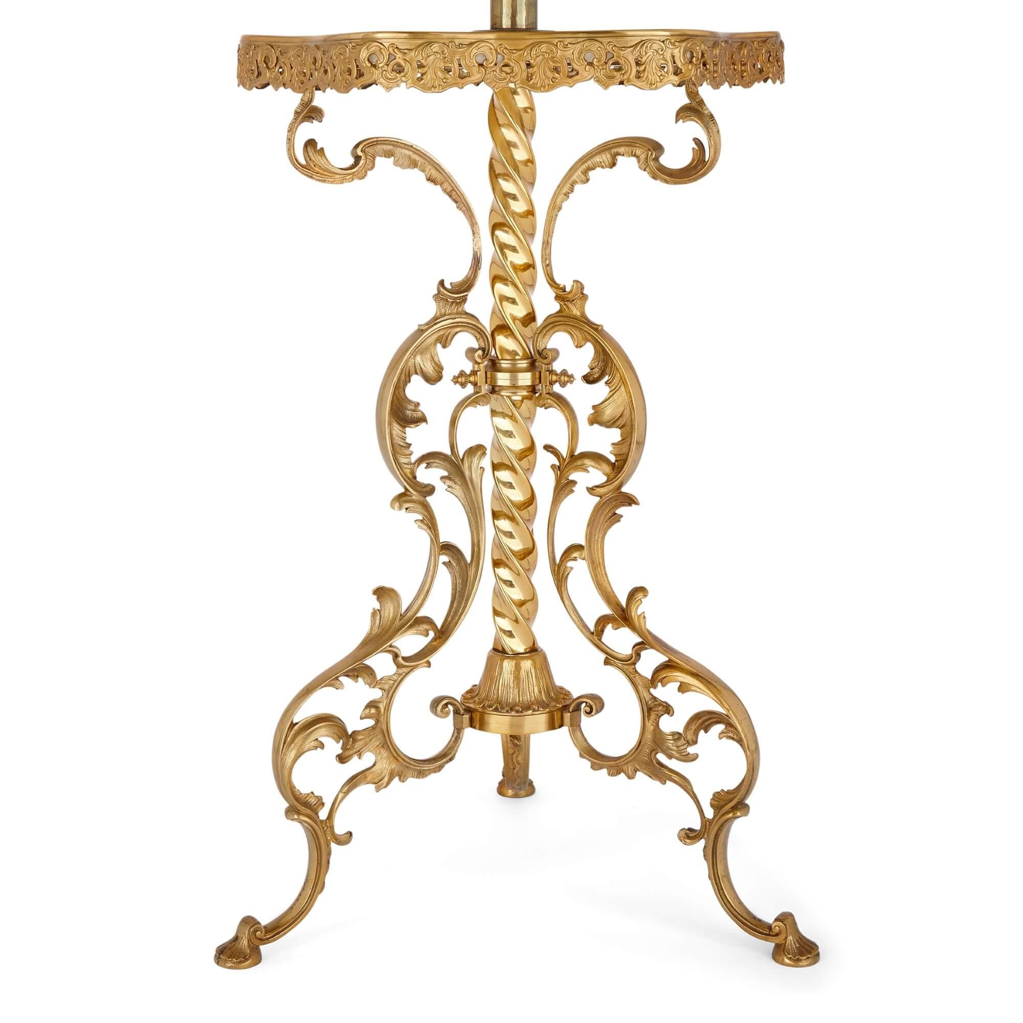 Gilt-bronze and marble antique Belle Époque standing lamp
French, Late 19th Century
Height 167cm, diameter 57cm

Crafted from a superb mix of white veined marble and ormolu (gilt-bronze) this fine antique lamp was made in France during the Belle