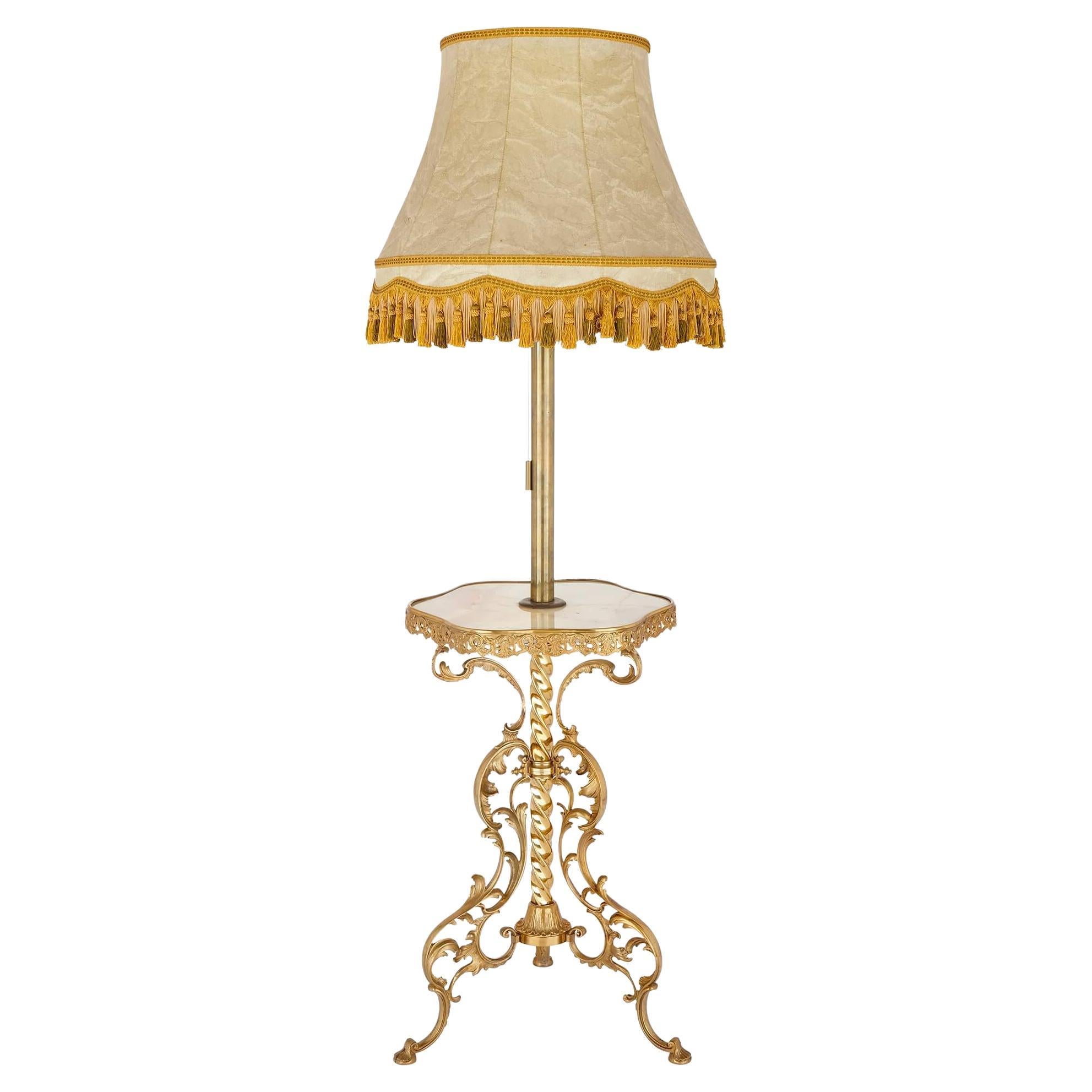Antike Belle-Époque-Stehlampe aus vergoldeter Bronze und Marmor