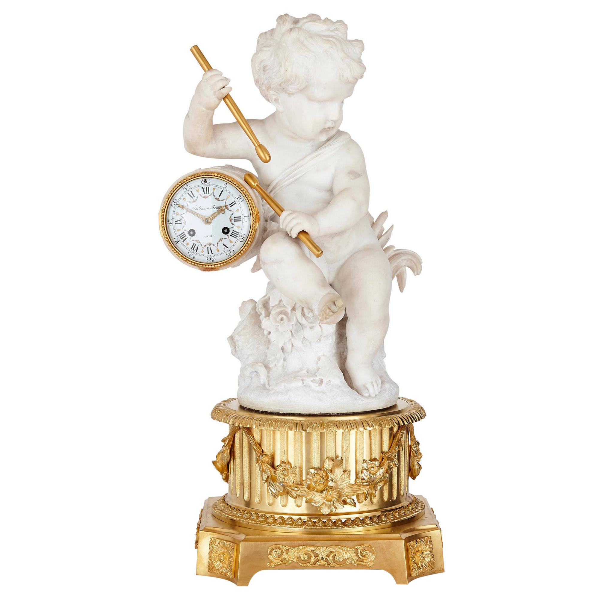Antique French Figural Clock By Raingo Freres Paris at 1stDibs