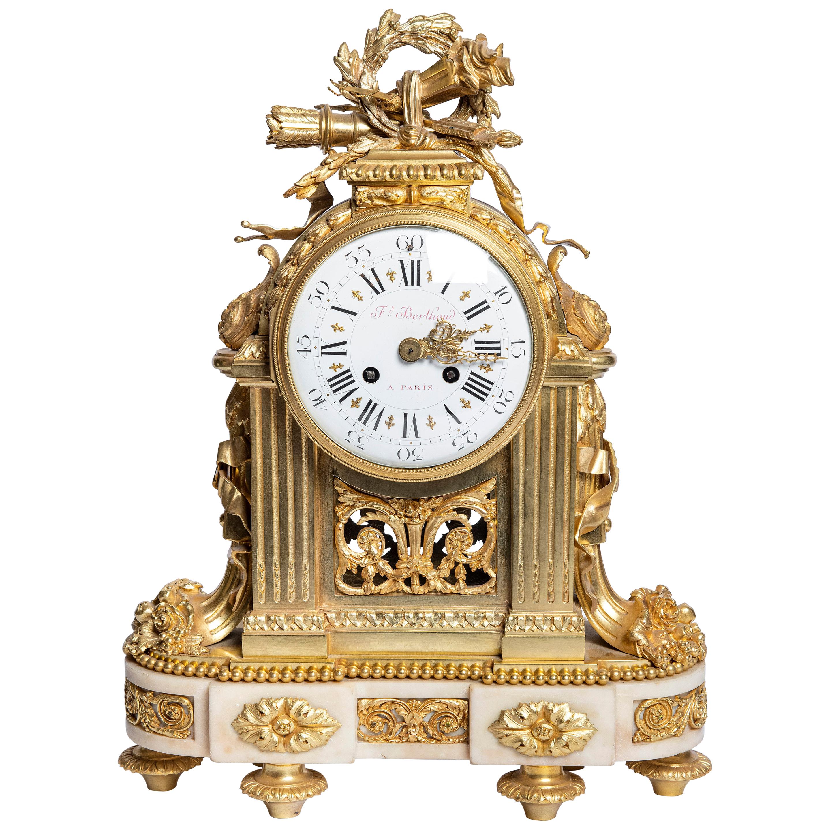 Gilt Bronze and Marble Mantel Clock, Signed F. Berthoud, Paris