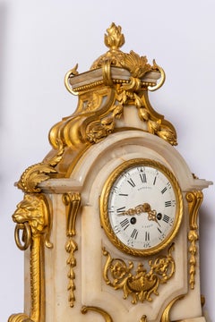 Garniture en bronze doré et marbre:: horloge signée Raingo Fres:: France:: 19ème siècle