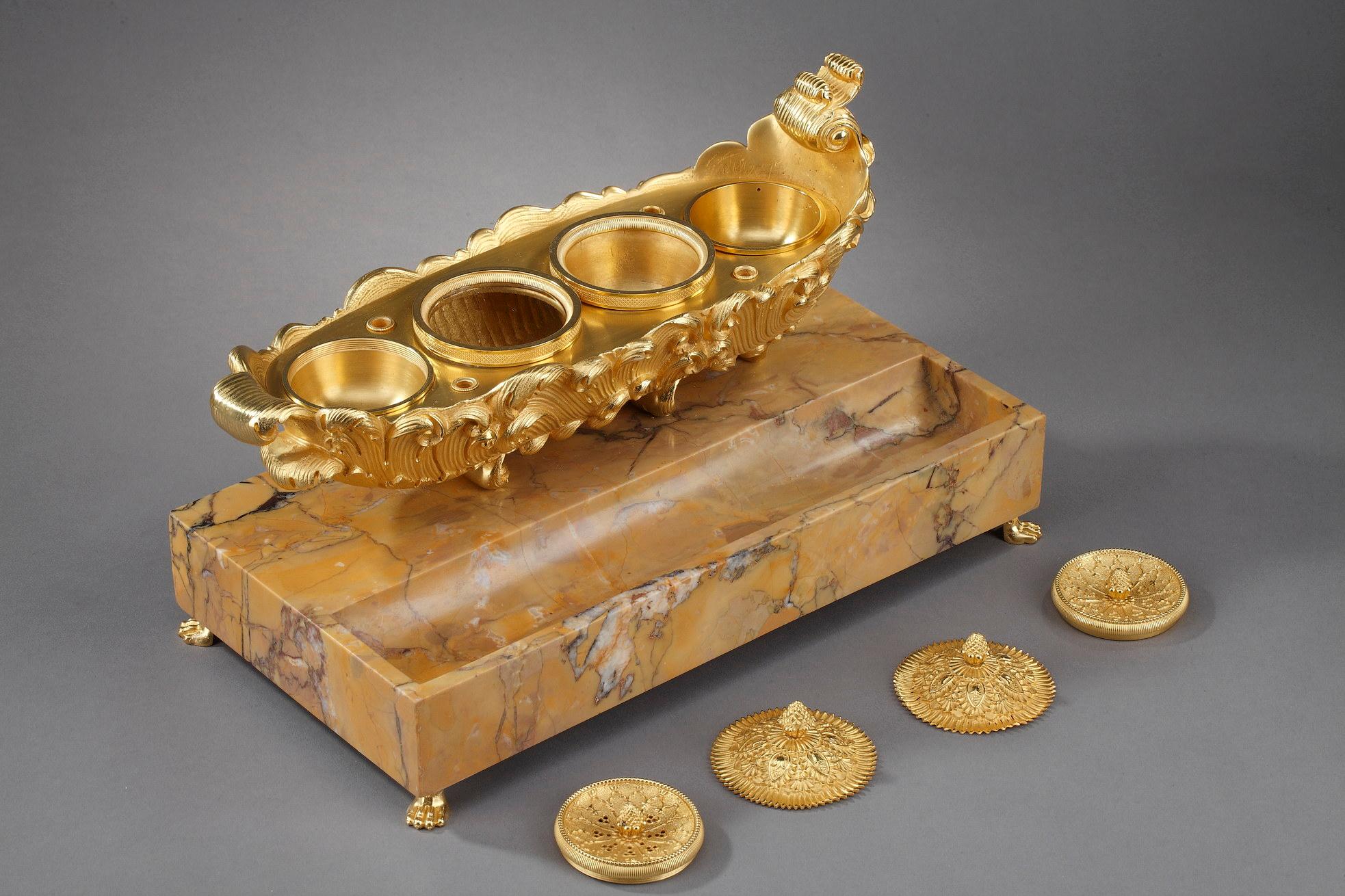Gilt Bronze and Marble Inkwell, Charles X Period 5