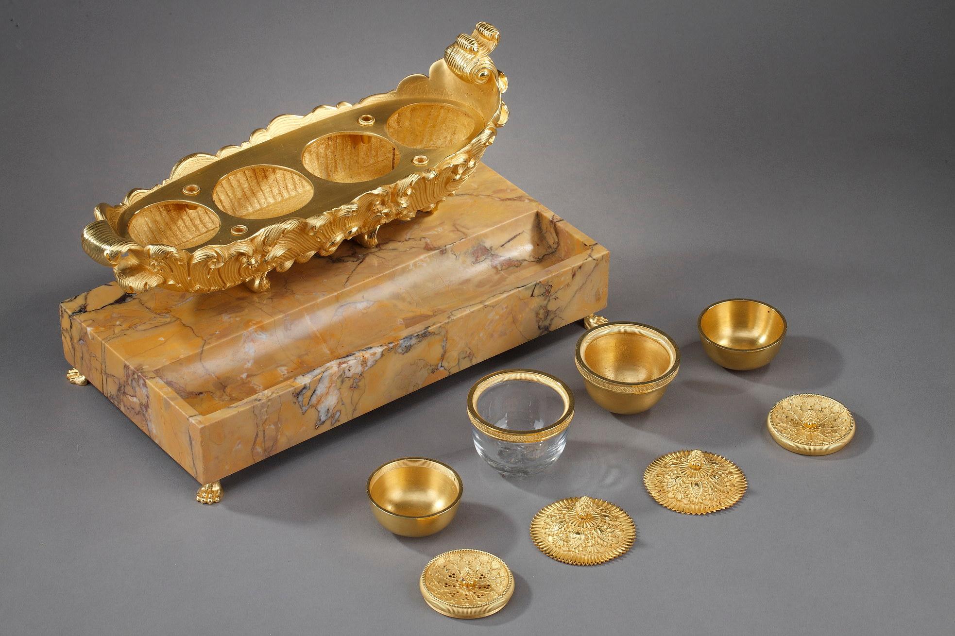 Gilt Bronze and Marble Inkwell, Charles X Period 7