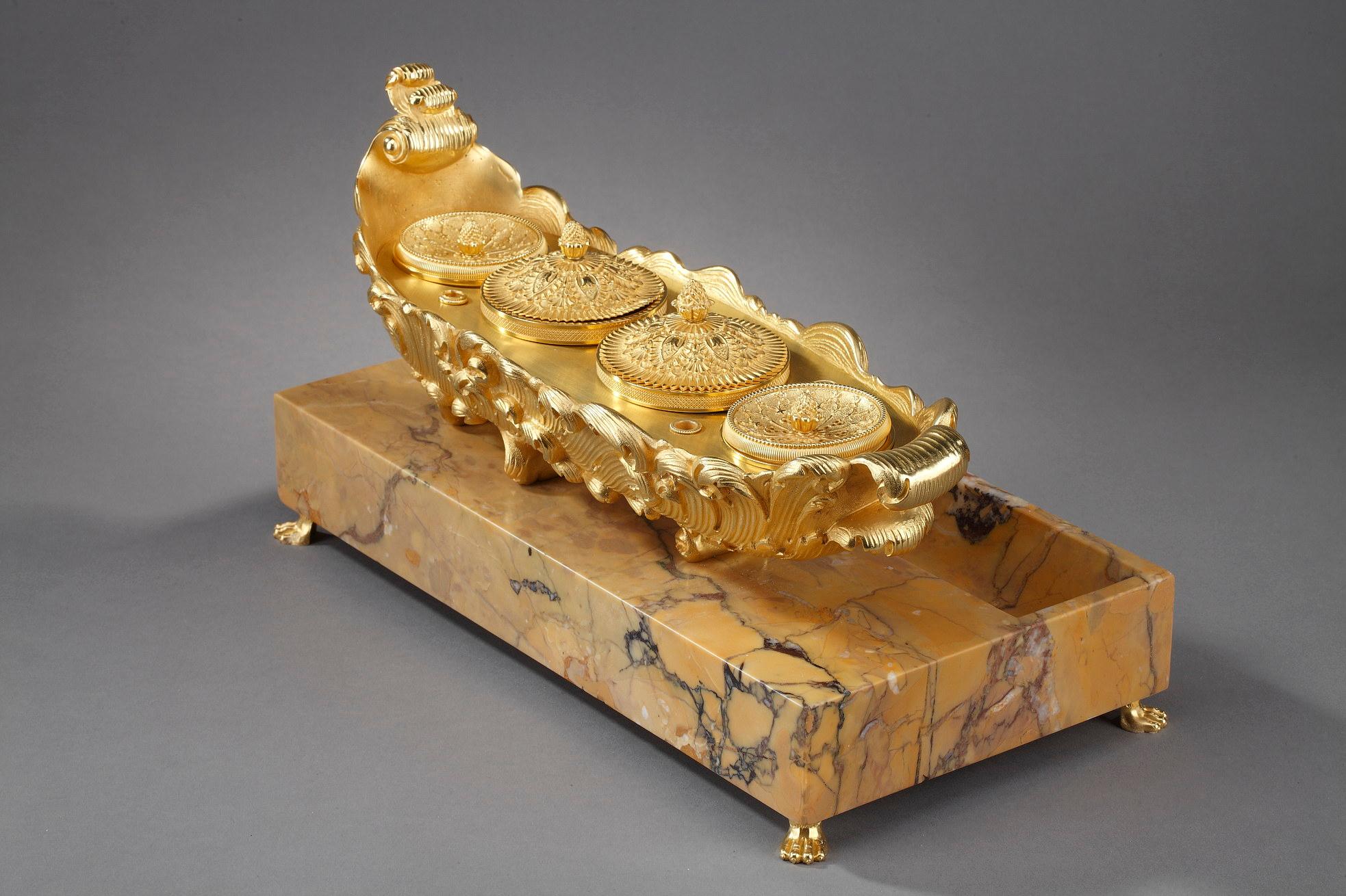 Gilt Bronze and Marble Inkwell, Charles X Period In Good Condition In Paris, FR