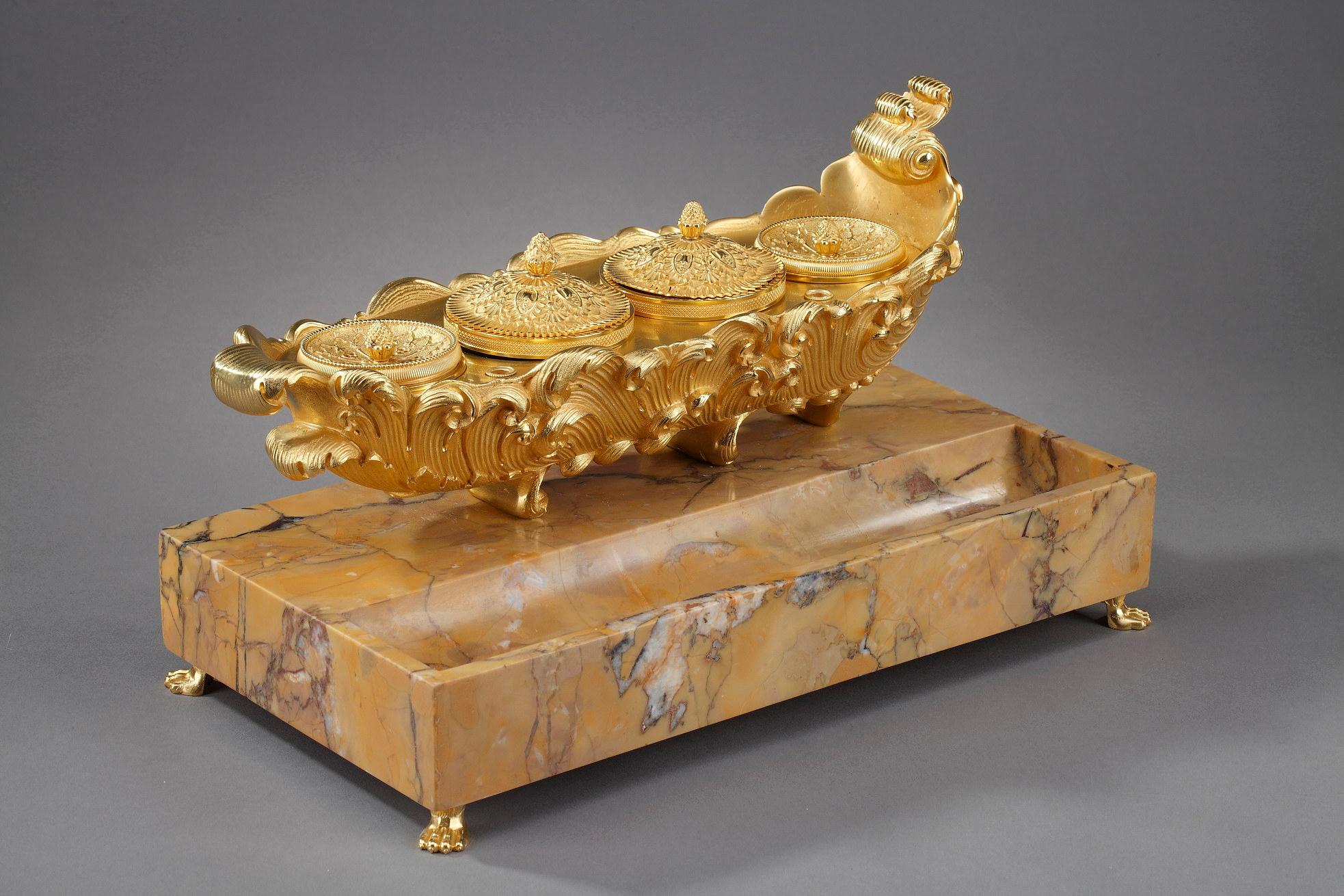 Gilt Bronze and Marble Inkwell, Charles X Period 1