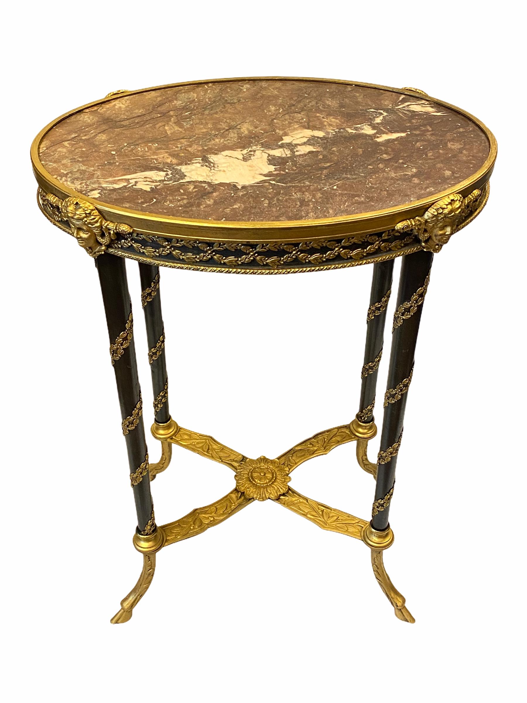 Carved Gilt Bronze and Marble Side Table in Louis XVI Style For Sale