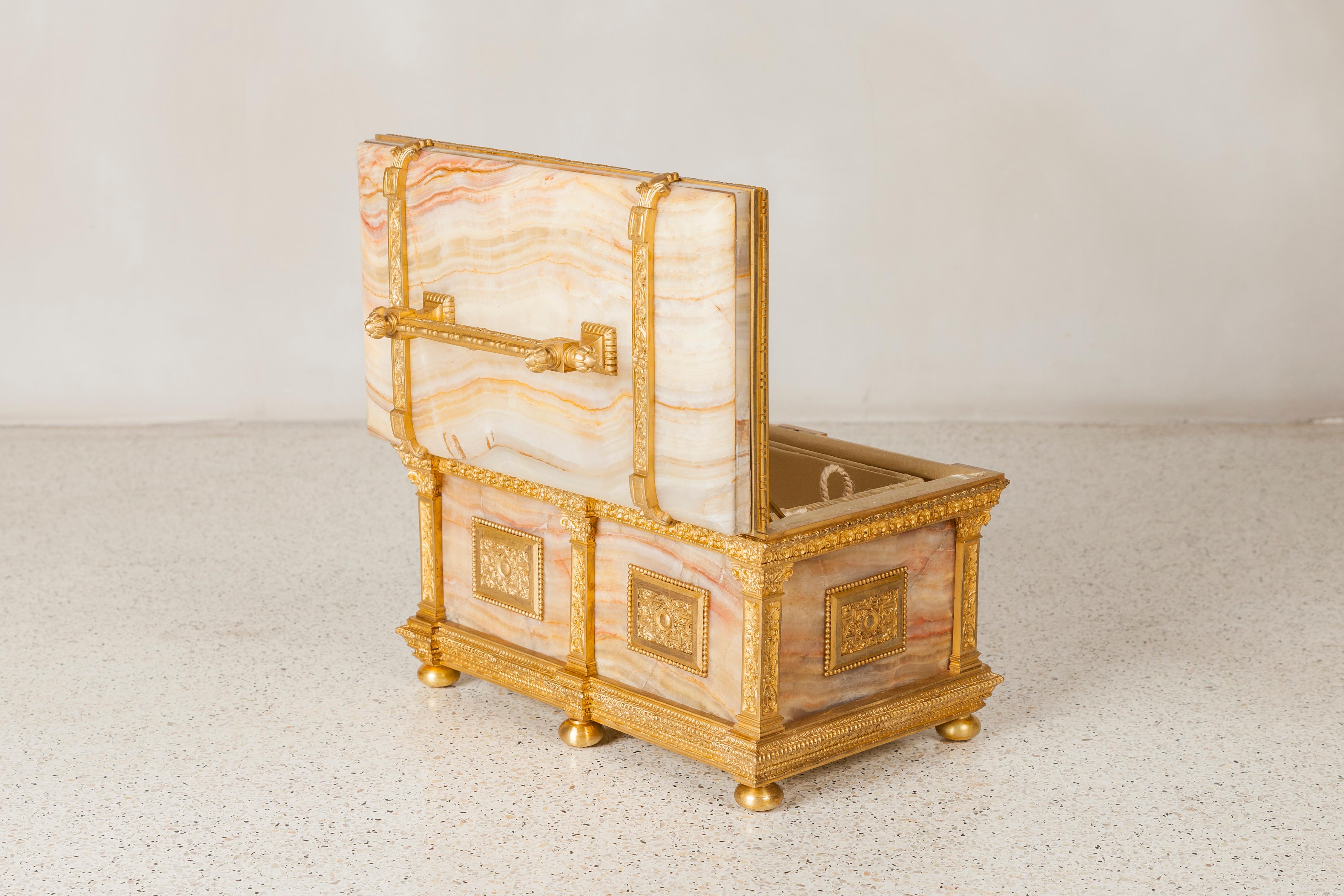 French Gilt Bronze and Onyx Jewelry Box, France, Late 19th Century For Sale