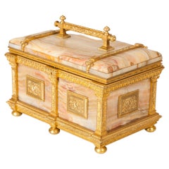Antique Gilt Bronze and Onyx Jewelry Box, France, Late 19th Century