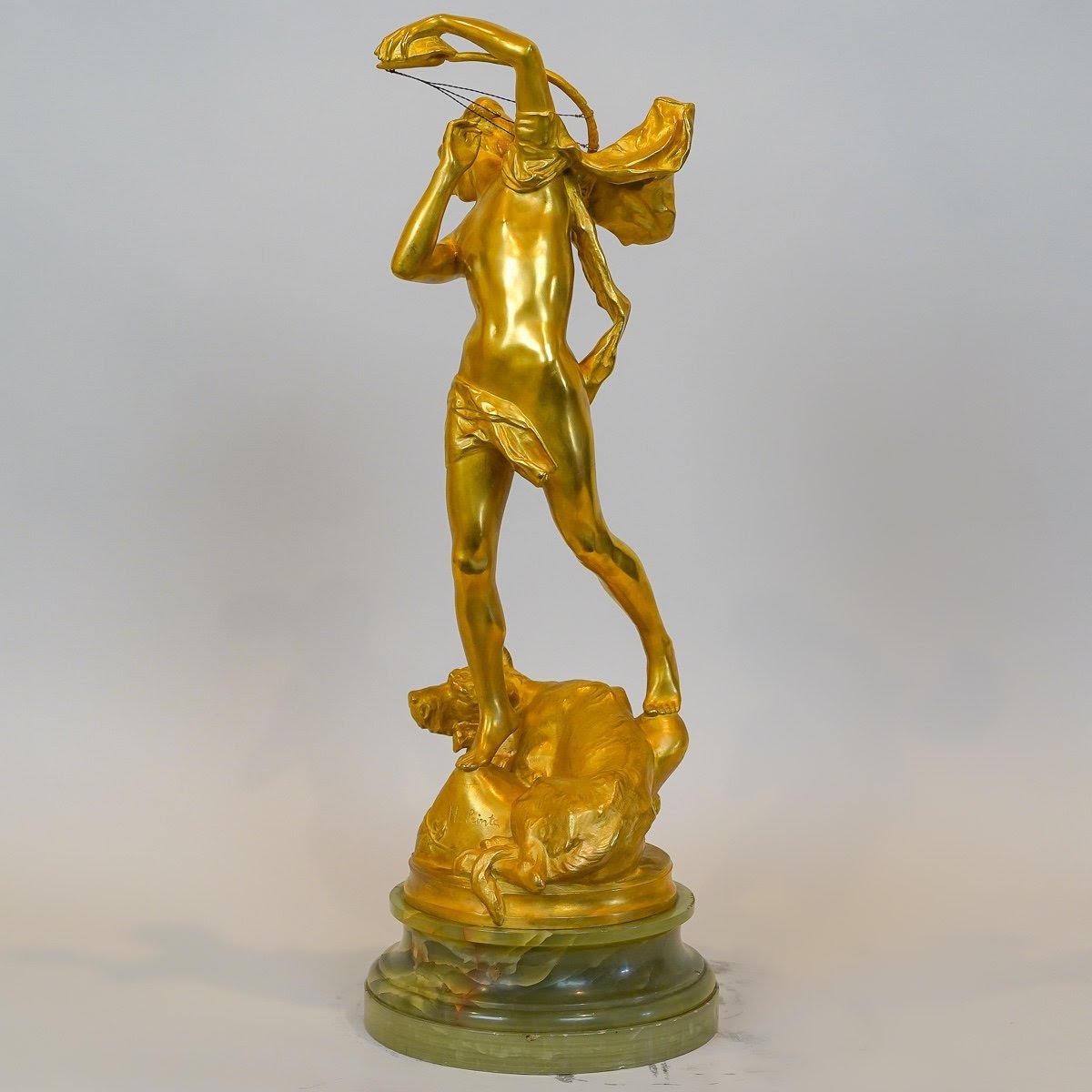 Escultura de bronce dorado y ónice de Henri Peinte, 1900. en Bueno Estado en Saint-Ouen, FR