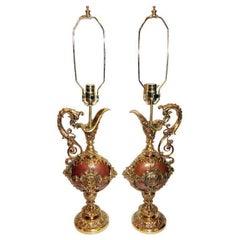 Antique Gilt Bronze and Painted Toletable Lamps