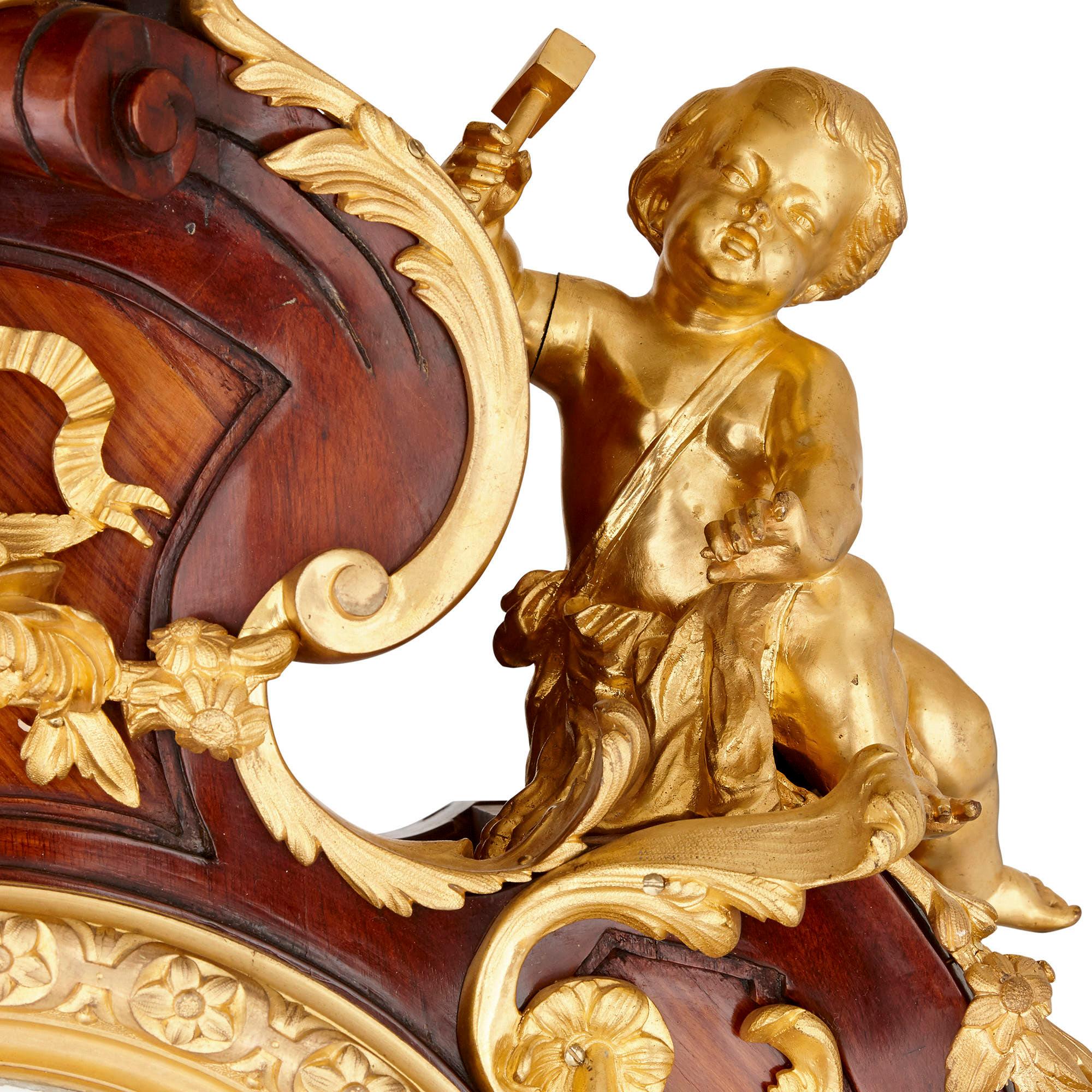Standuhr aus vergoldeter Bronze und Parkett von Kahn im Régence-Stil im Angebot 1