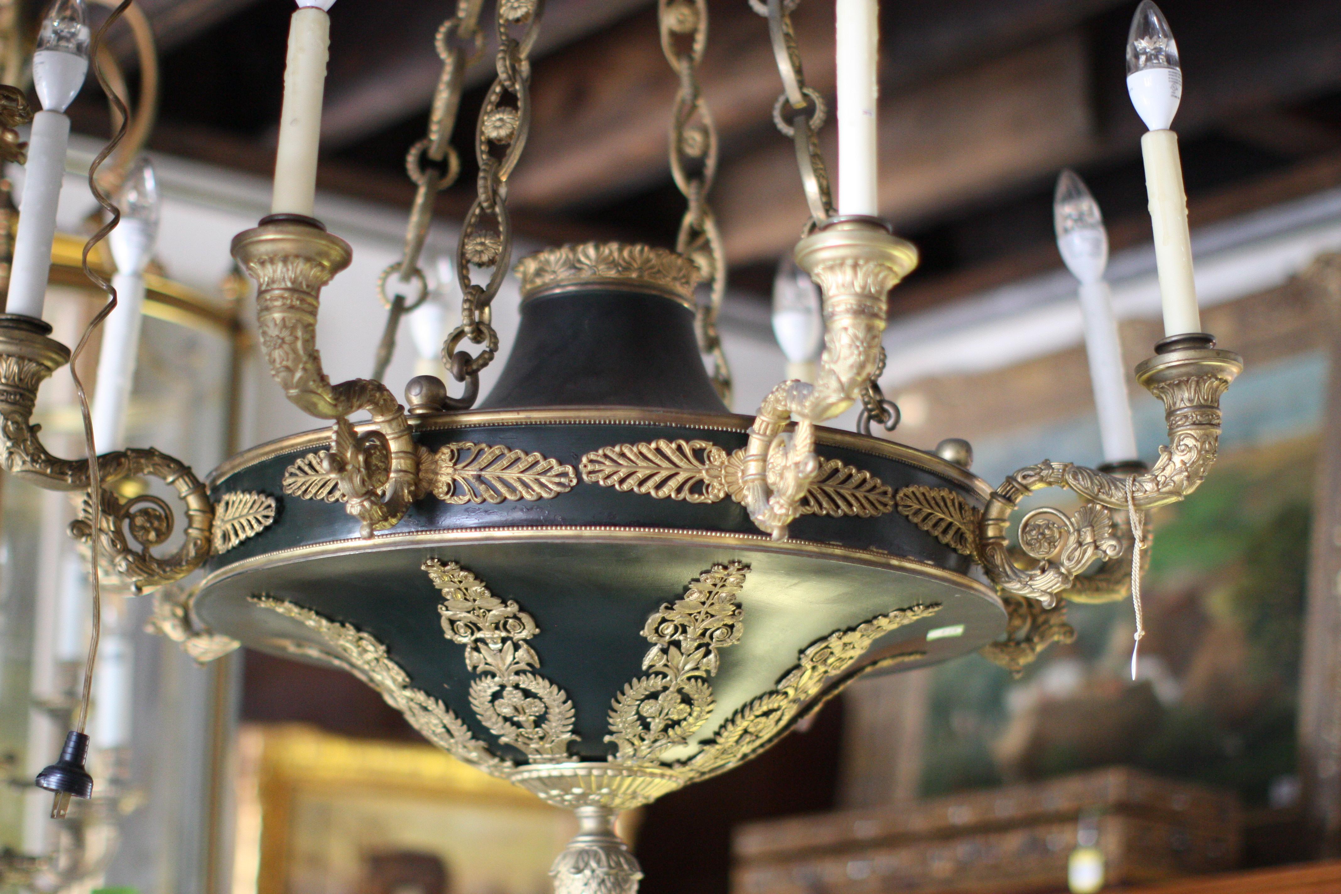 19th Century Gilt-Bronze and Patinated Bronze Eight-Light Chandelier For Sale