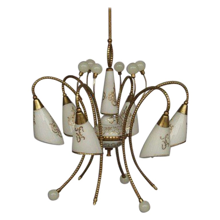 Gilt Bronze and Porcelain Chandelier, 1940