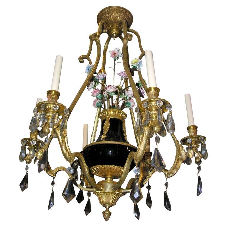 Gilt Bronze and Porcelain Chandelier