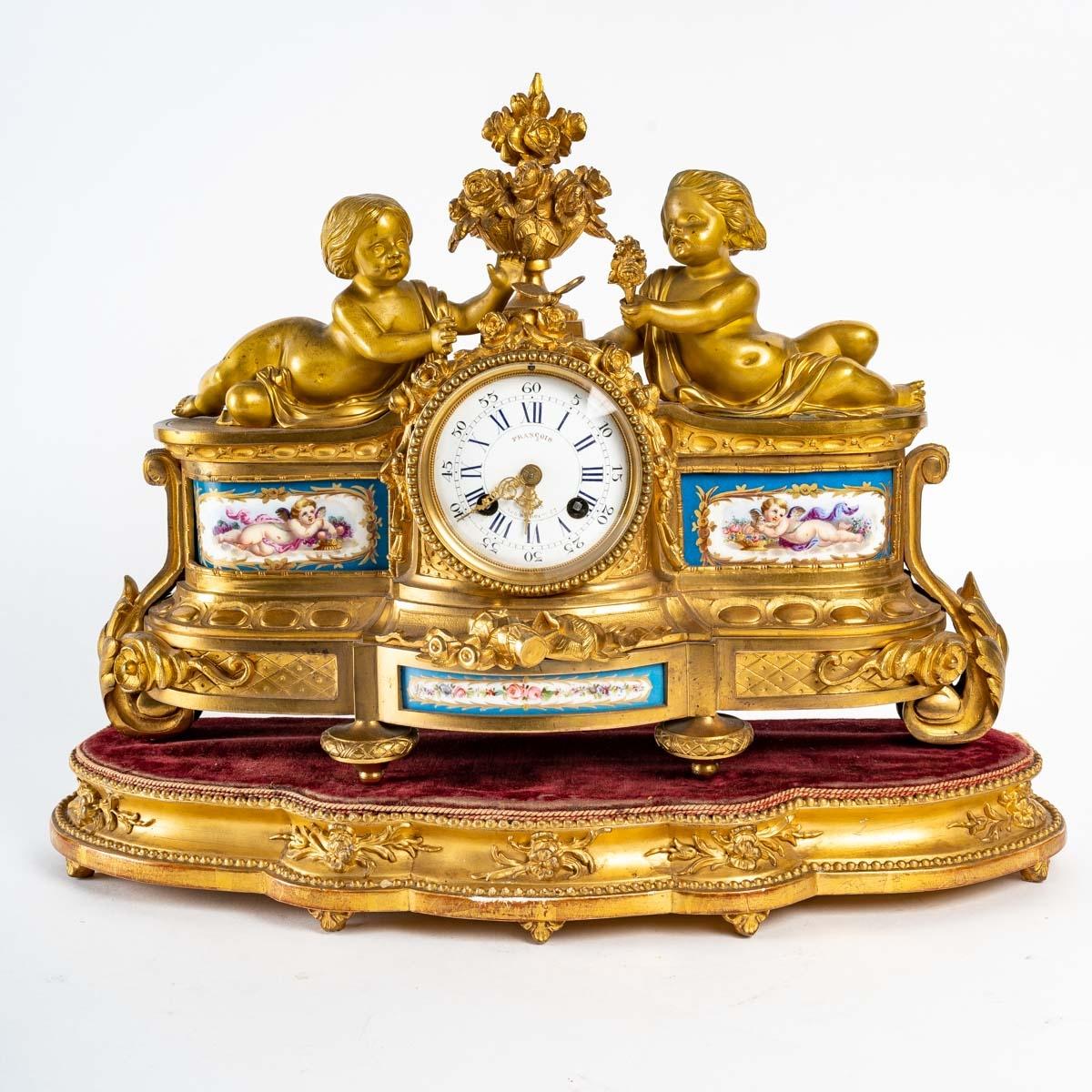 Gilt bronze and porcelain clock, 19th century 2