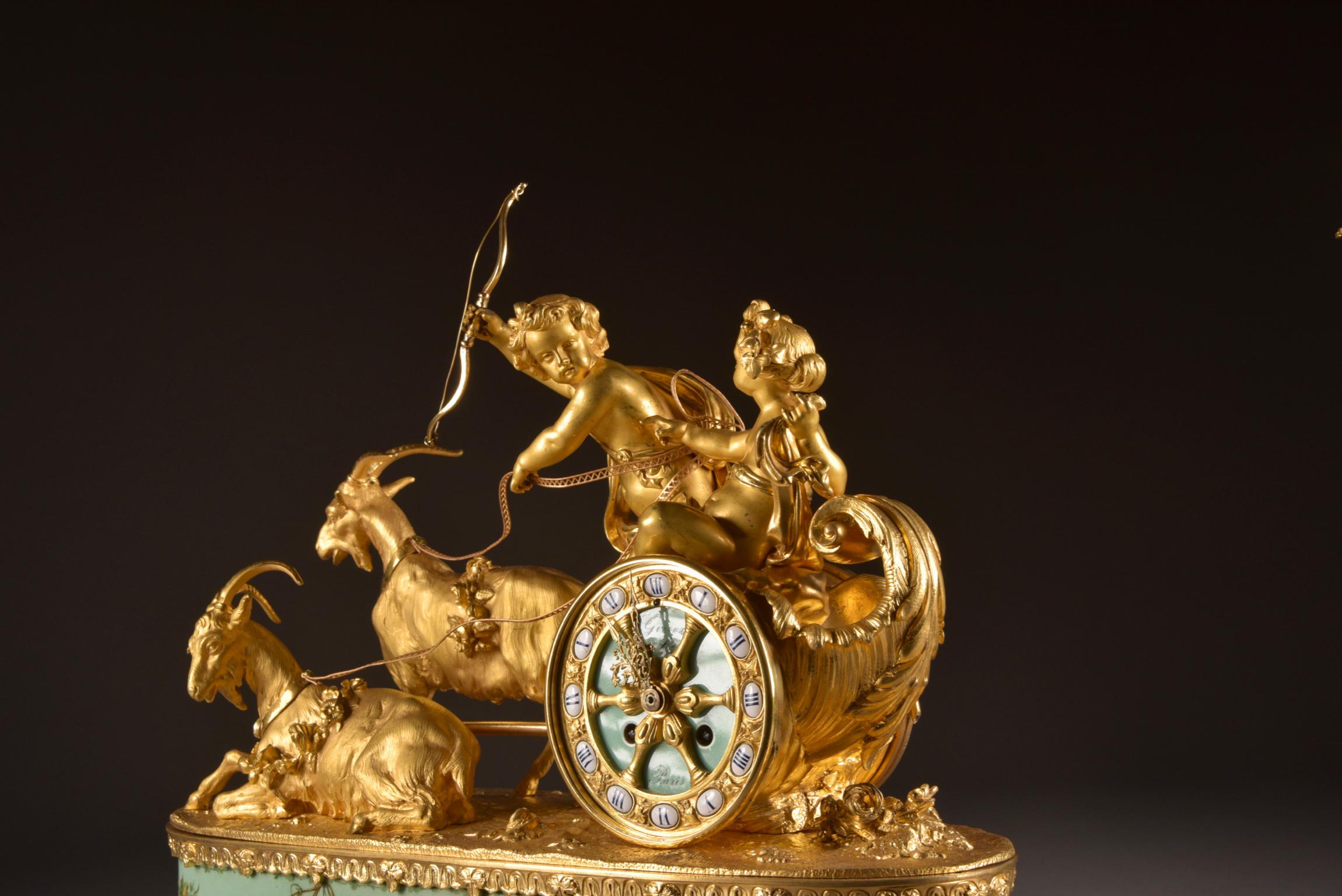 Large rare gilt-Bronze and Porcelain Chariot by Alph. Giroux & Cie, Paris, 1855 4