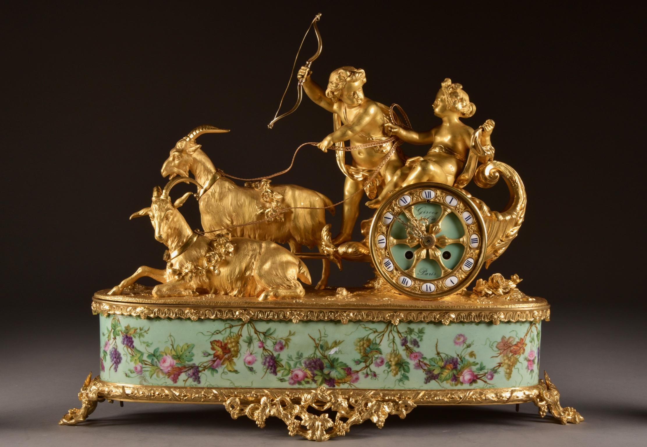 Napoleon III Large rare gilt-Bronze and Porcelain Chariot by Alph. Giroux & Cie, Paris, 1855
