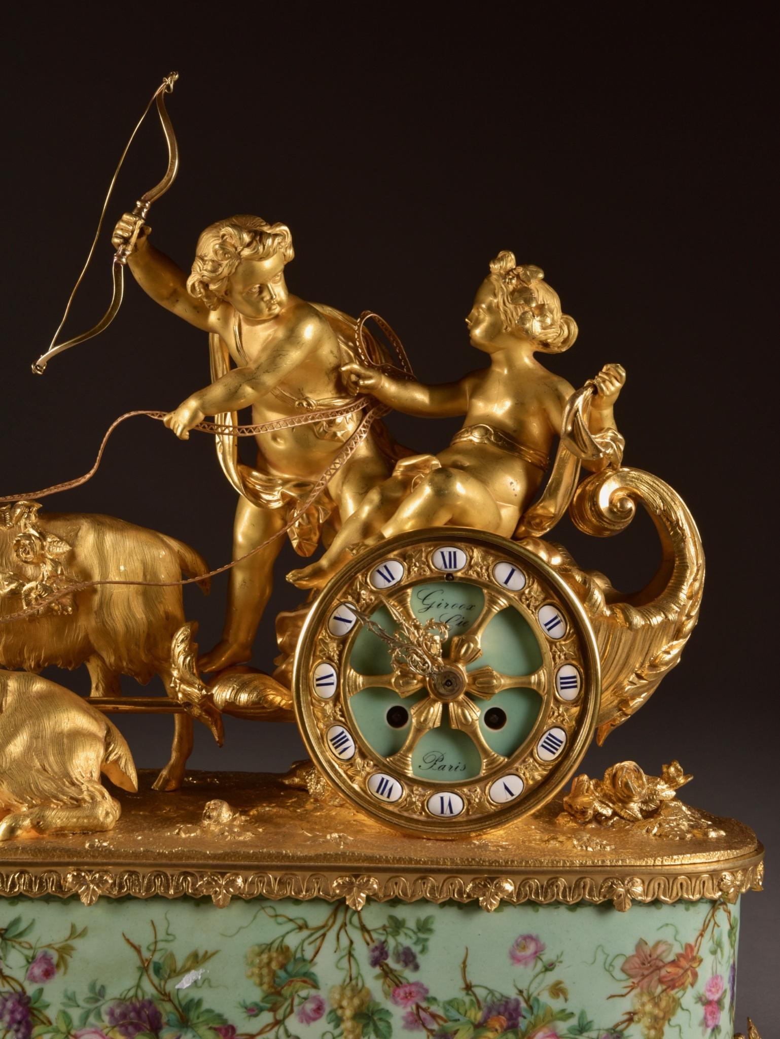 European Large rare gilt-Bronze and Porcelain Chariot by Alph. Giroux & Cie, Paris, 1855