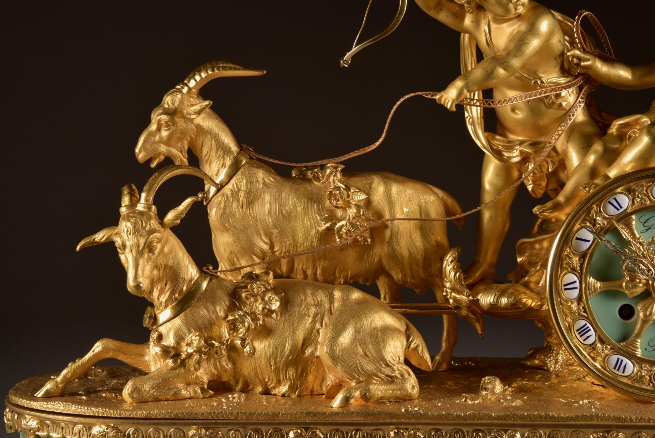 Gilt Large rare gilt-Bronze and Porcelain Chariot by Alph. Giroux & Cie, Paris, 1855