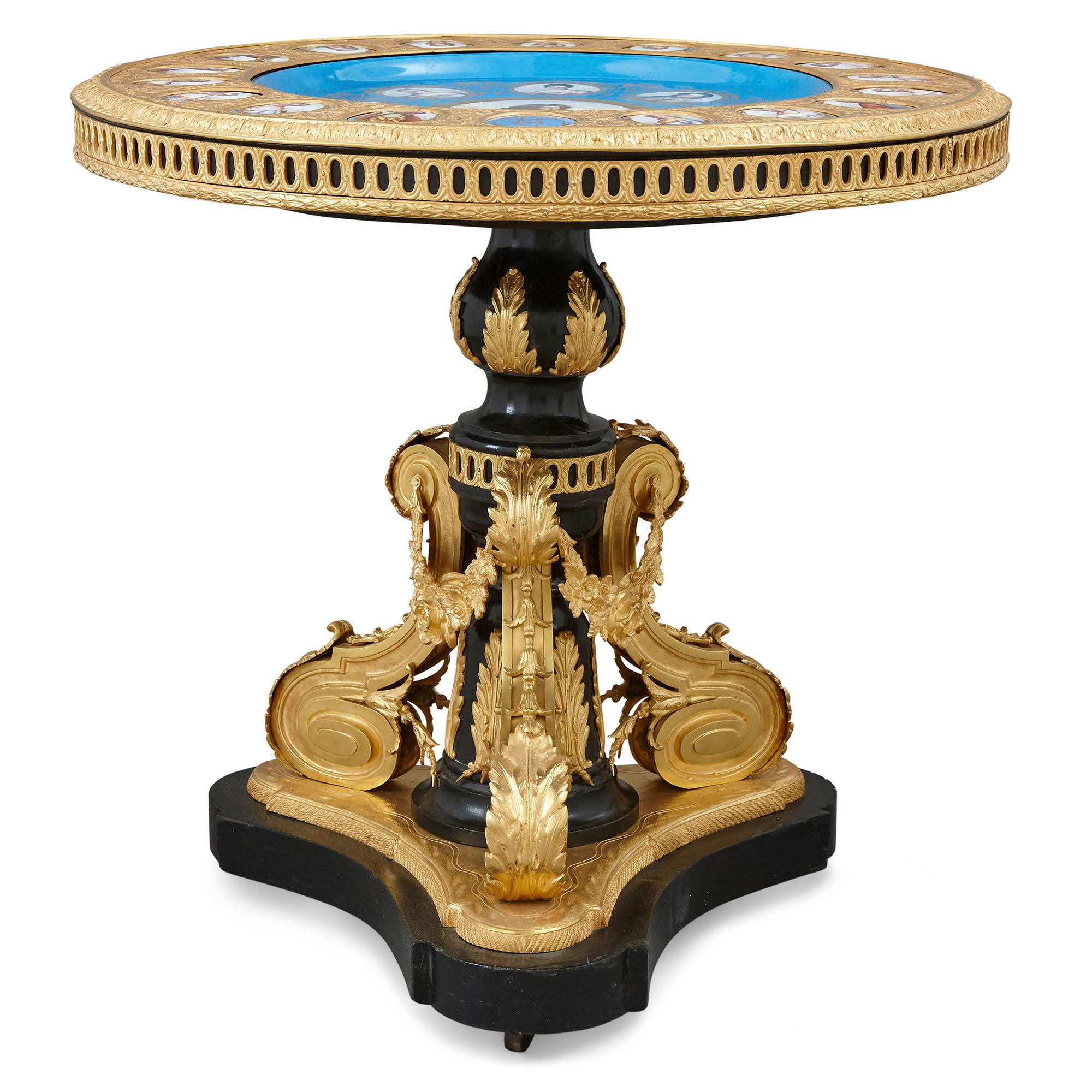 French Gilt Bronze and Porcelain Louis XVI Style Circular Side Table For Sale