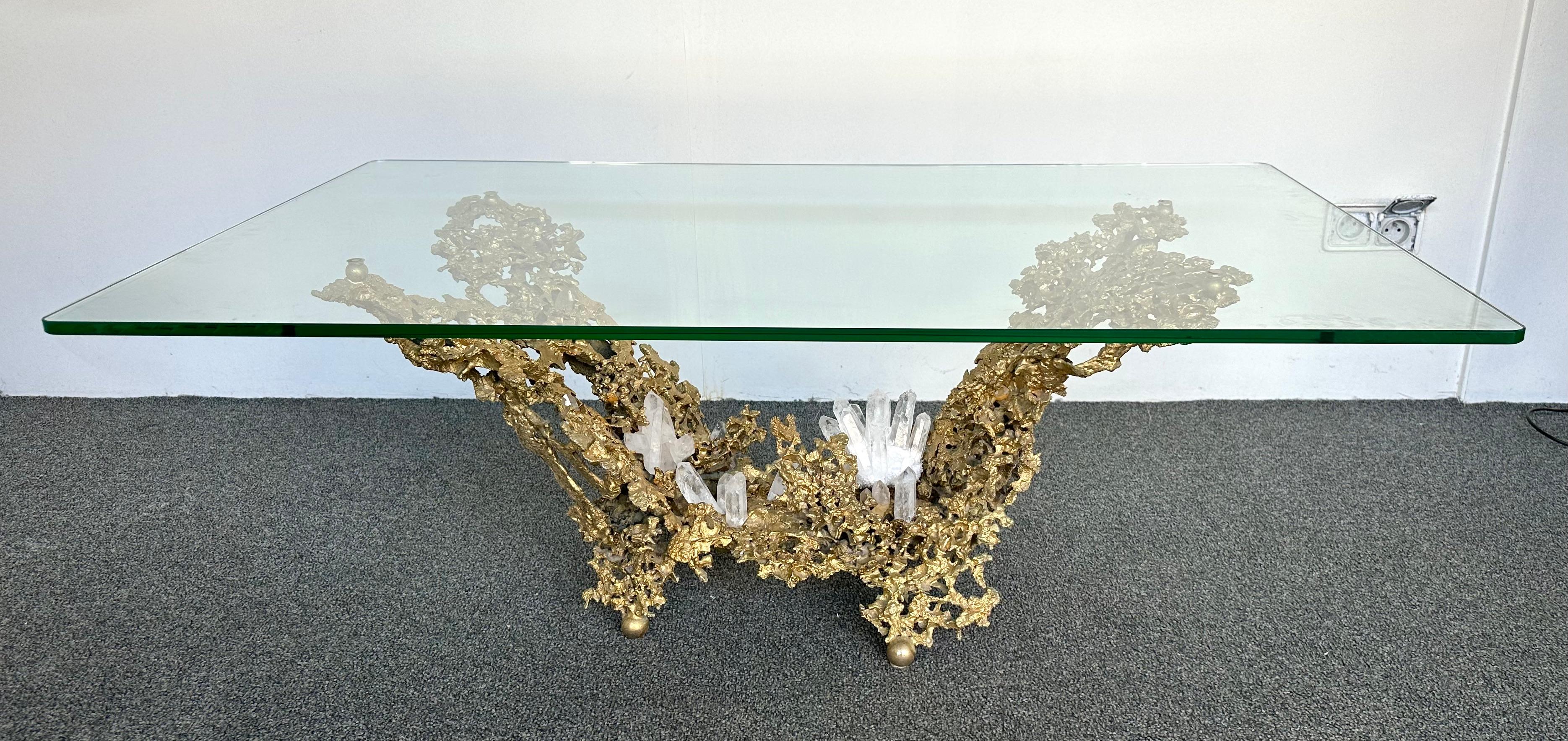 Gilt Bronze and Quartz Stone Coffee Table by Boeltz, France, 1970s For Sale 5