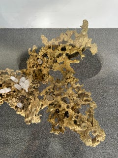 Gilt Bronze and Quartz Stone Coffee Table by Boeltz, France, 1970s