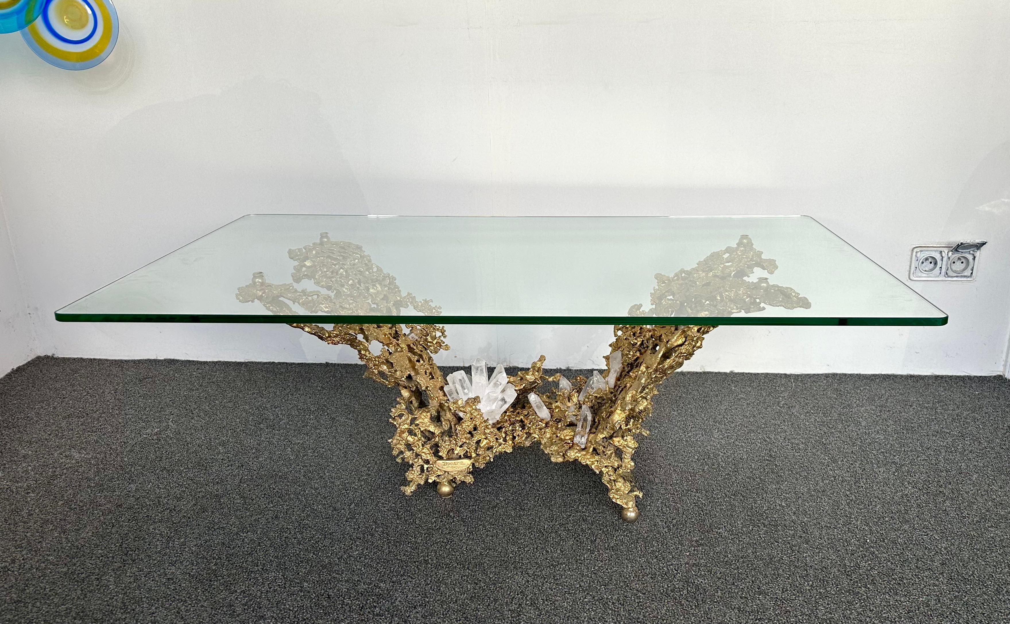 French Gilt Bronze and Quartz Stone Coffee Table by Boeltz, France, 1970s For Sale