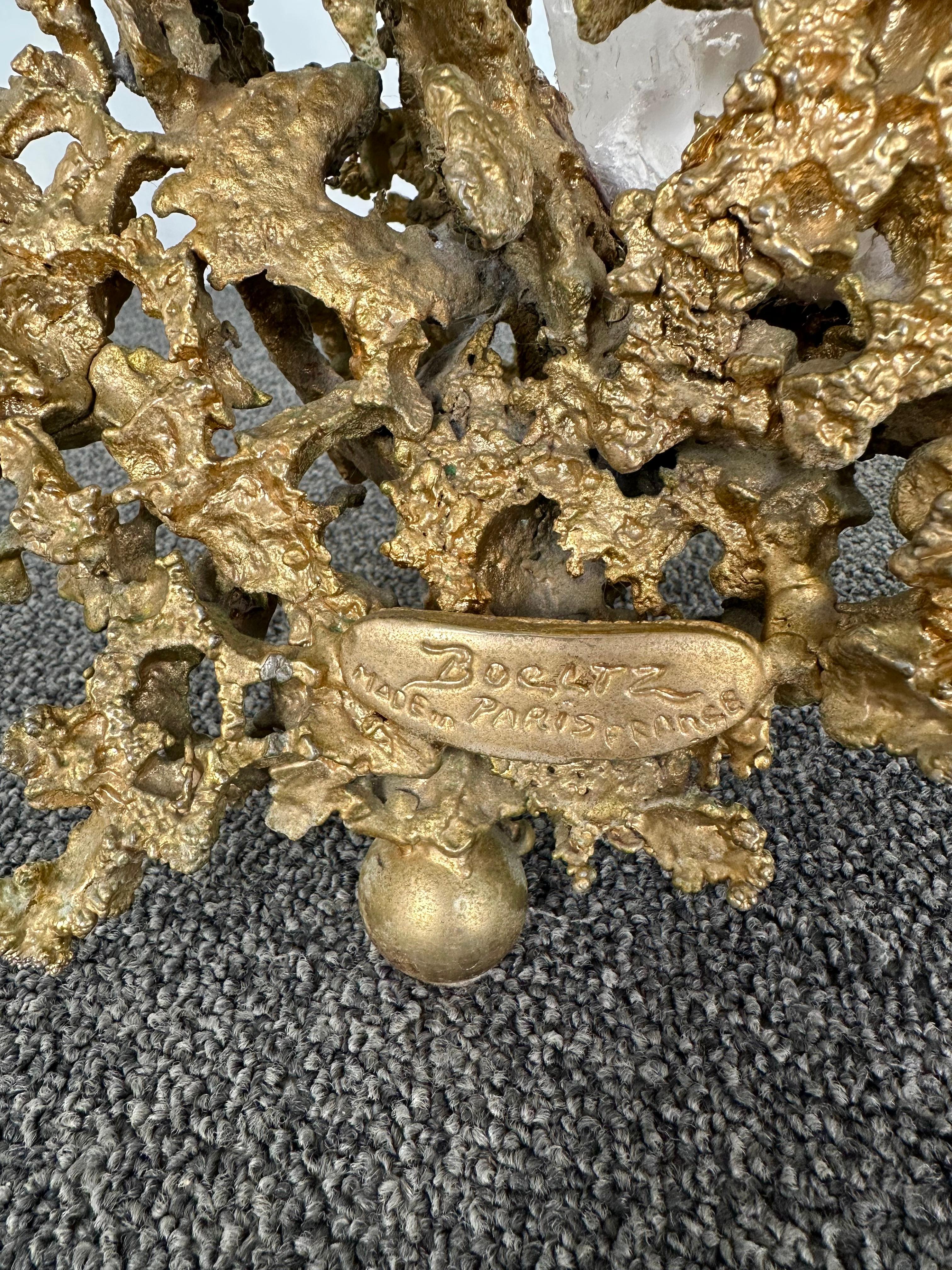 Doré Table basse en bronze doré et pierre de quartz de Boeltz, France, 1970 en vente