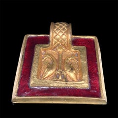 Gilt-bronze and red resin Pisces pendant by Line Vautrin