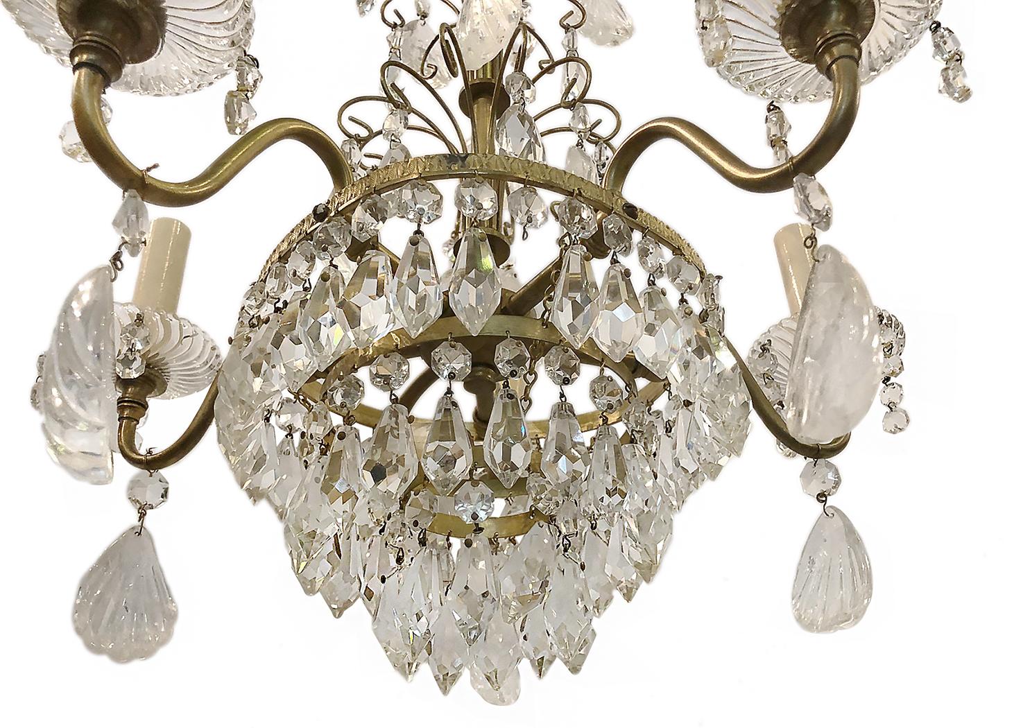 Early 20th Century Gilt Bronze and Rock Crystal Chandelier For Sale
