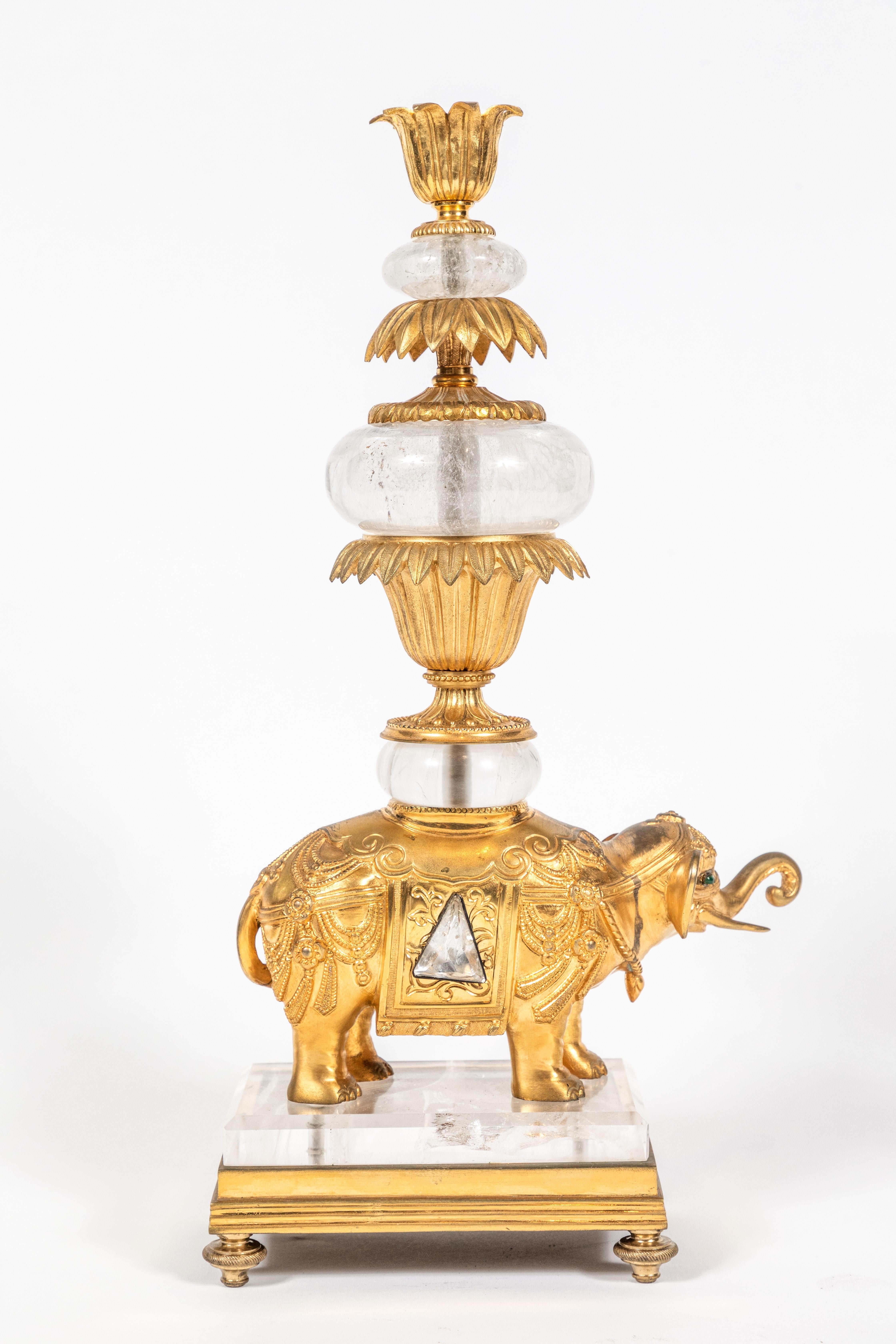 Unknown Gilt Bronze and Rock Crystal, Elephant Candlestick