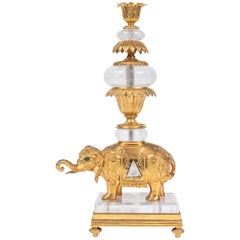Gilt Bronze and Rock Crystal, Elephant Candlestick