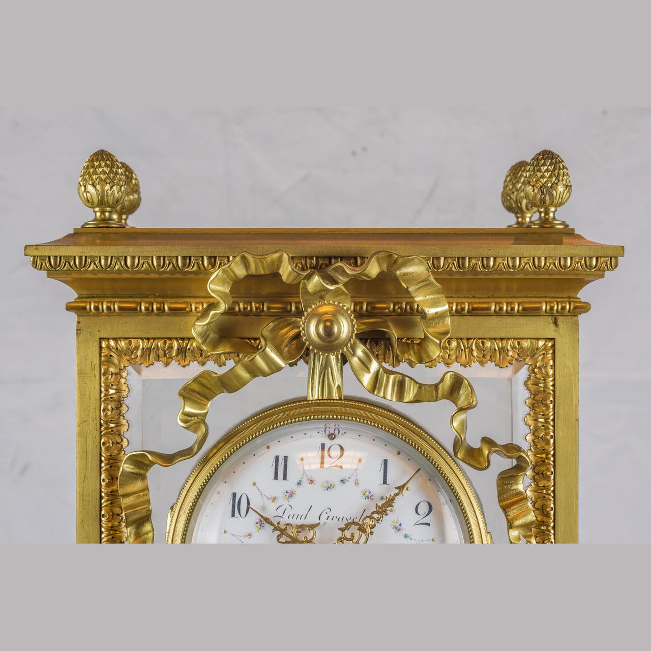French Gilt Bronze and Rouge Marble Mantel Clock by Lemerle-Charpentier & Cie Paris
